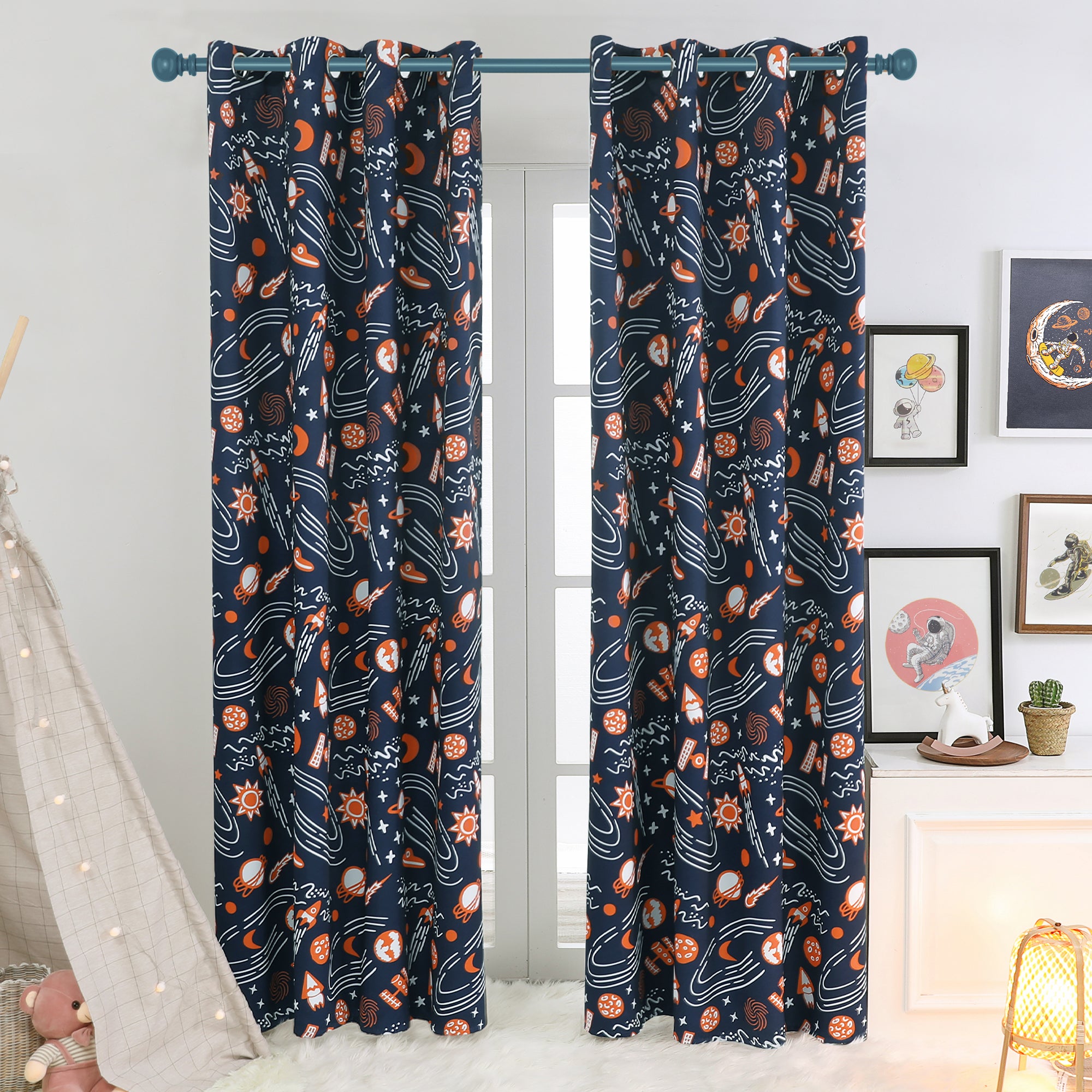 Deconovo Kids Blackout Curtains – 2 Panels Space Adventure Print