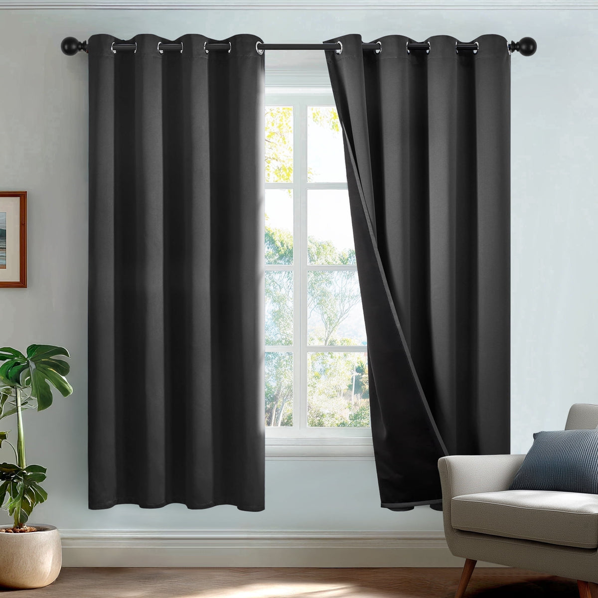 Deconovo Total Blackout Grommet Curtains, 2 Panels - Dark Gray, 52 x 72