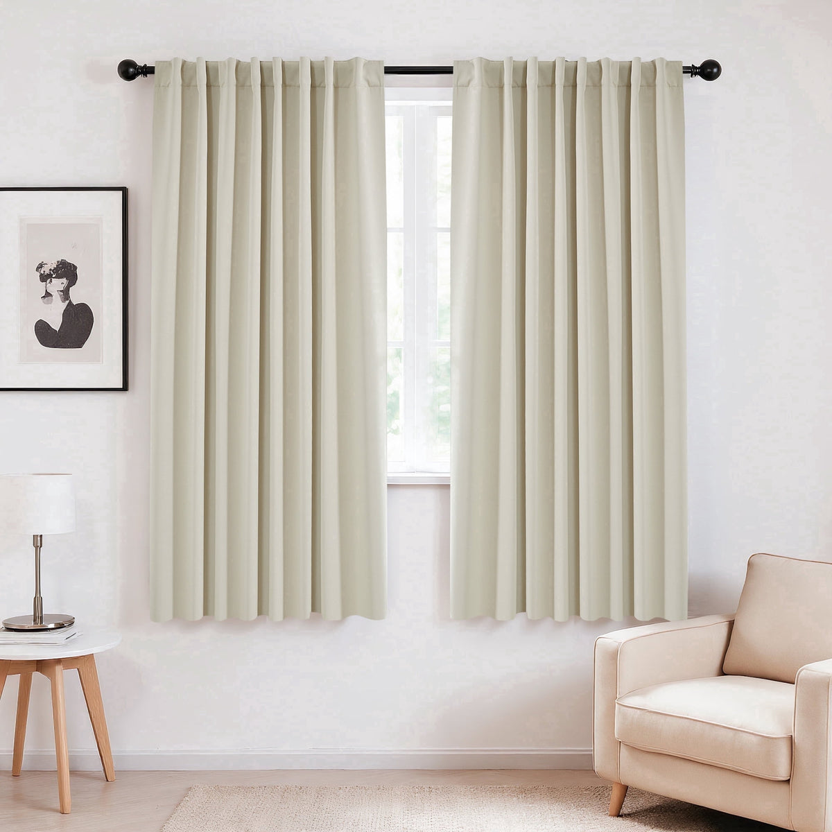 Deconovo Solid Blackout Back Tab and Rod Pocket Curtains, 2 Panels - Beige, 70 x 72