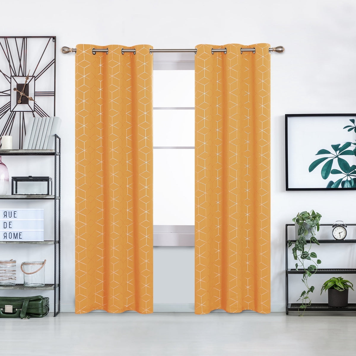 Deconovo Gold Diamond Print Grommet Blackout Curtains, 2 Panels - Orange, 42 x 95