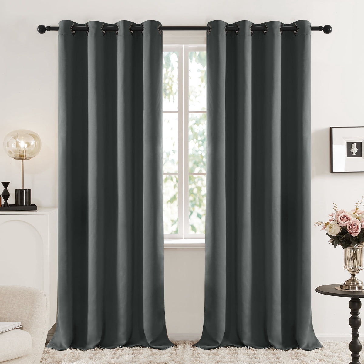 Deconovo Solid Grommet Blackout Curtains, 2 Panels - Dark Gray, 52 x 84