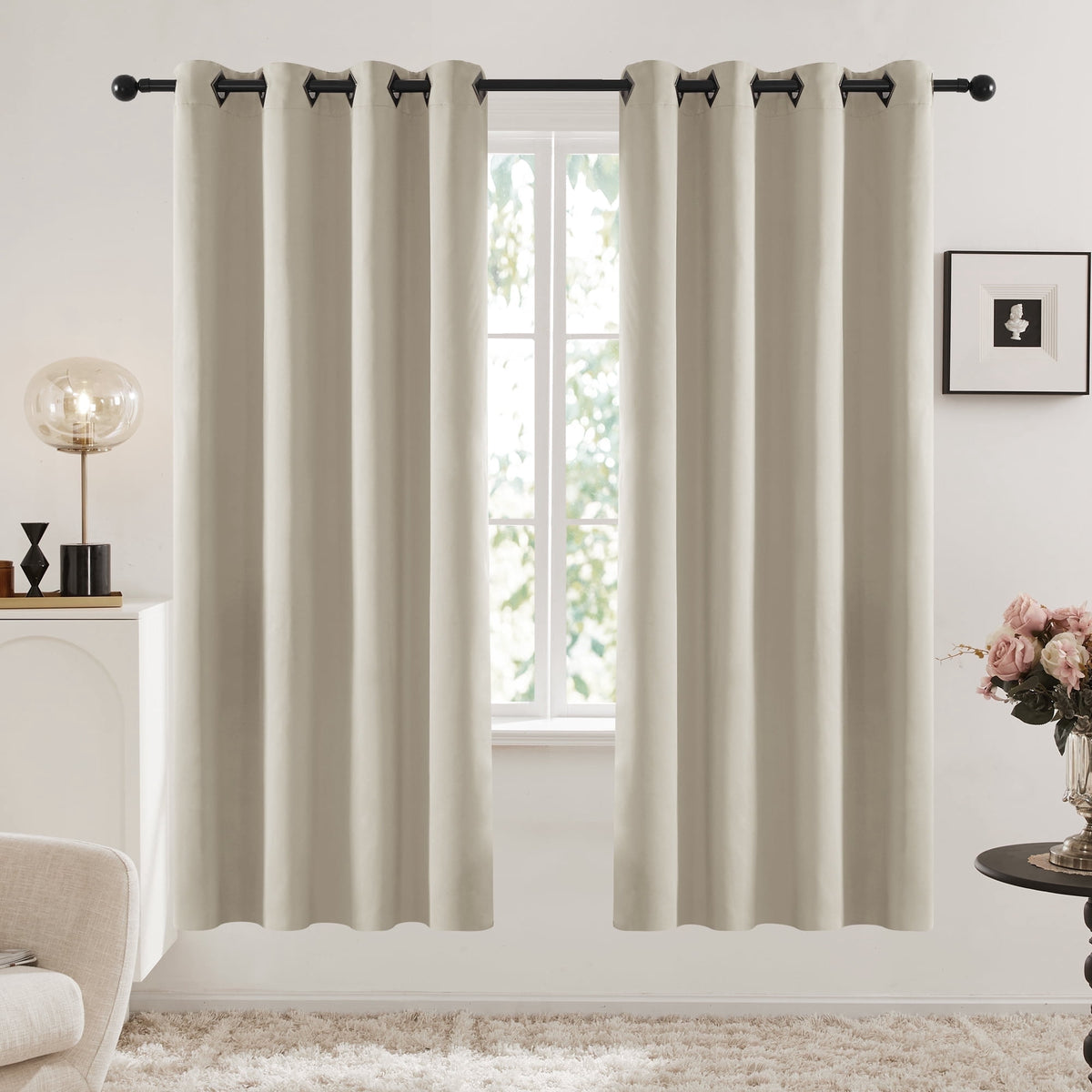 Deconovo Solid Grommet Blackout Curtains, 2 Panels - Light Beige, 52 x 72