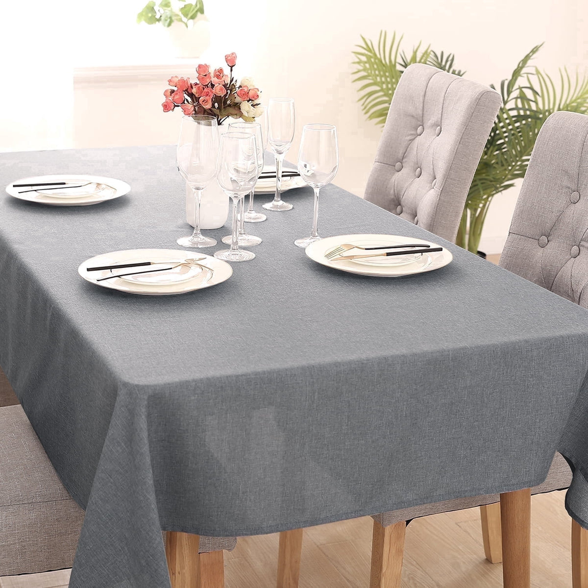 Deconovo Linen Look Tablecloth, Square and Rectangular Sizes - Grey, 54 x 102