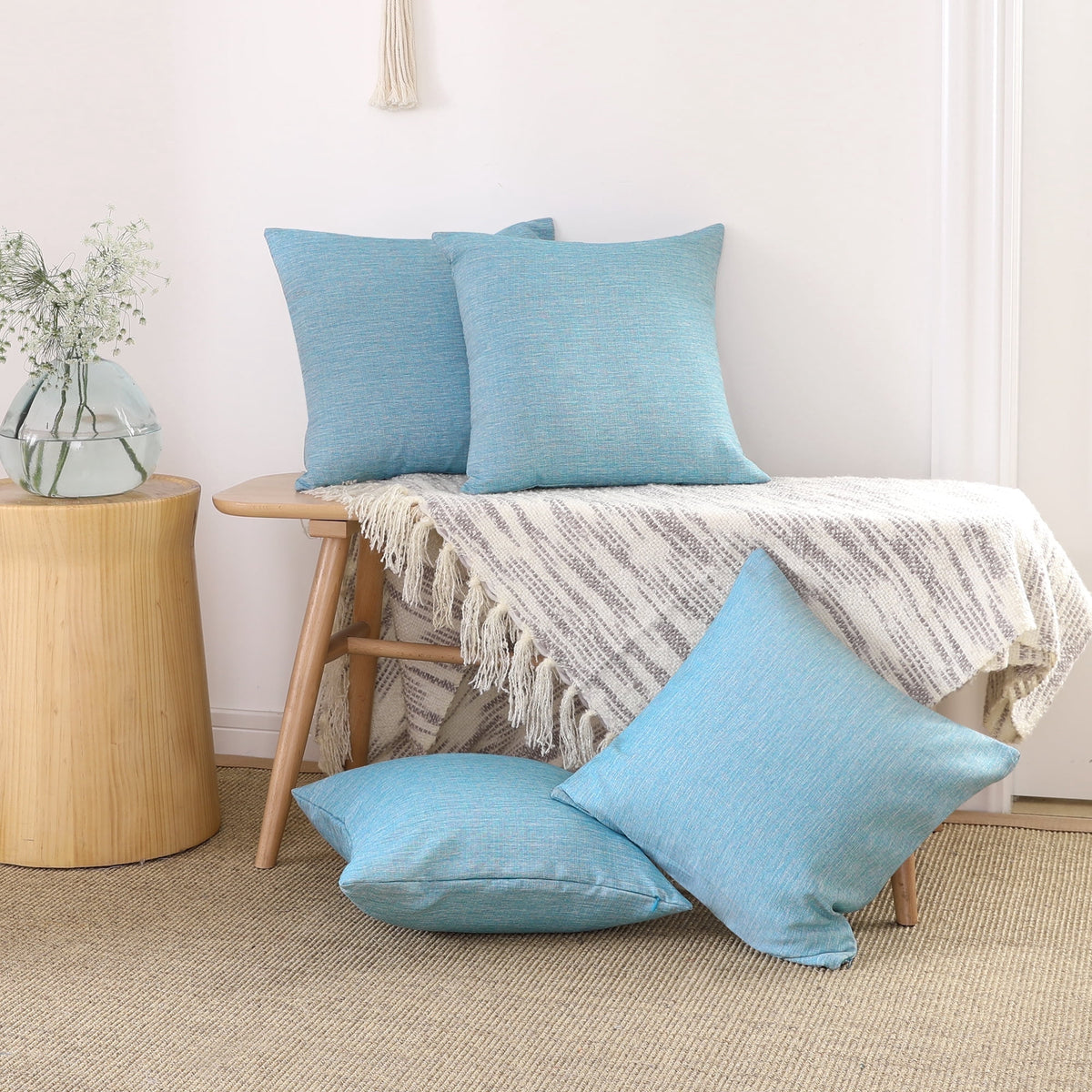 Deconovo Faux Linen Throw Pillow Covers, 4 Pack - Teal Blue, 20 x 20, Fine Fau x Linen