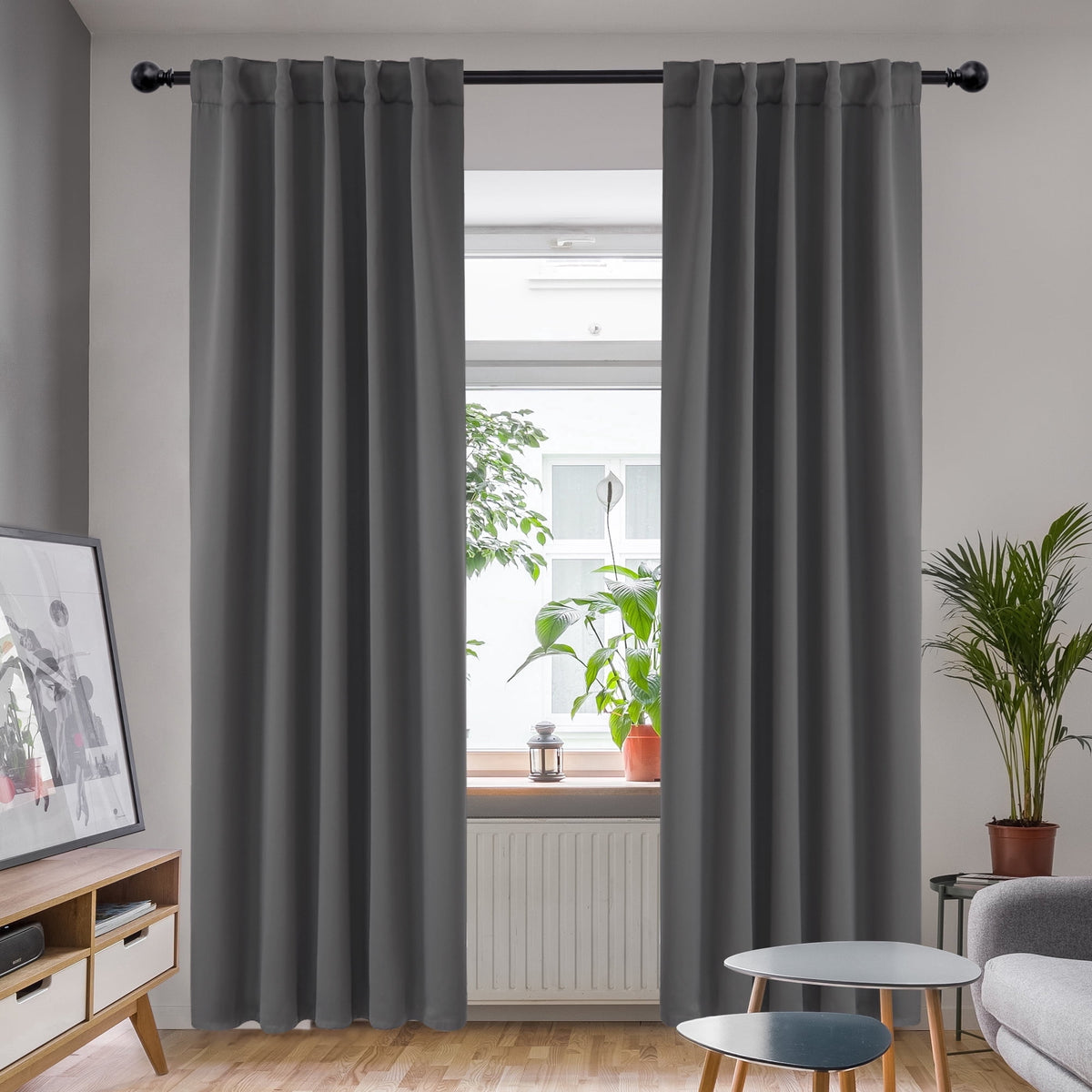 Deconovo Solid Blackout Back Tab and Rod Pocket Curtains, 2 Panels - Dark Gray, 42 x 84
