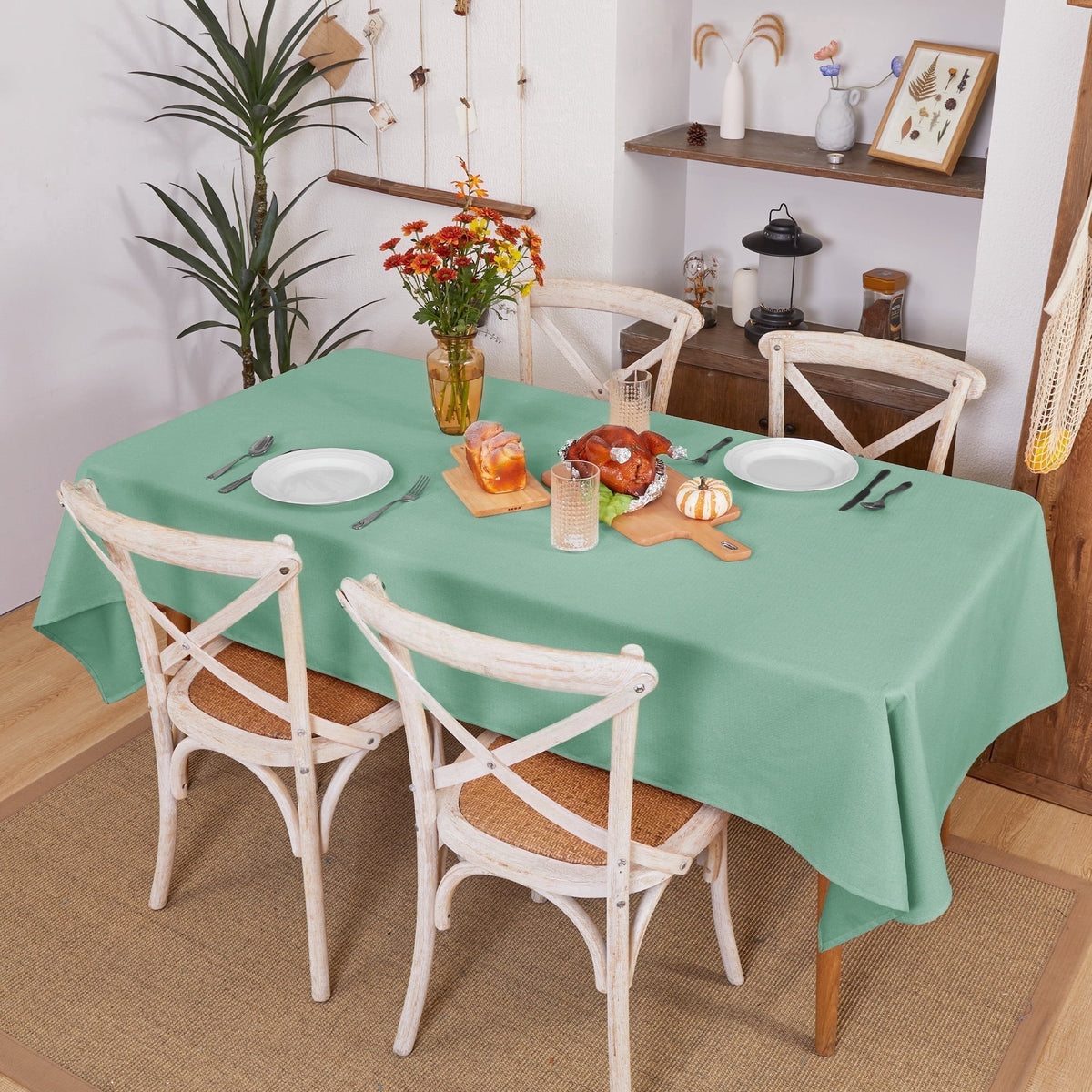 Deconovo Linen Look Tablecloth, Square and Rectangular Sizes - Mint Green, 54 x 54