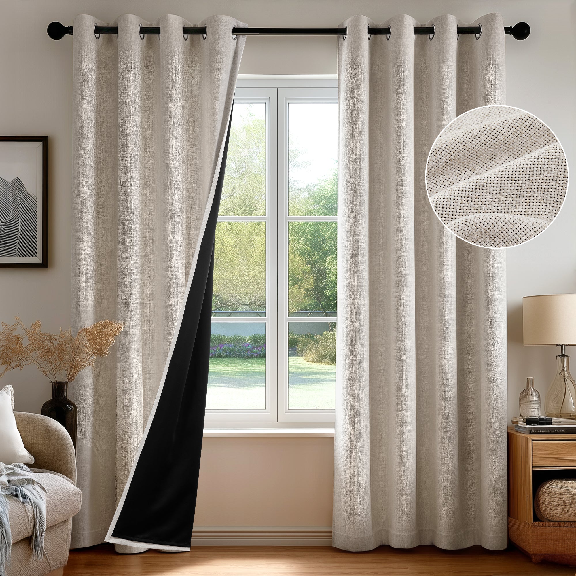 Deconovo Soft Faux Linen Layered Room Darkening Curtain Panels - 2 Panels