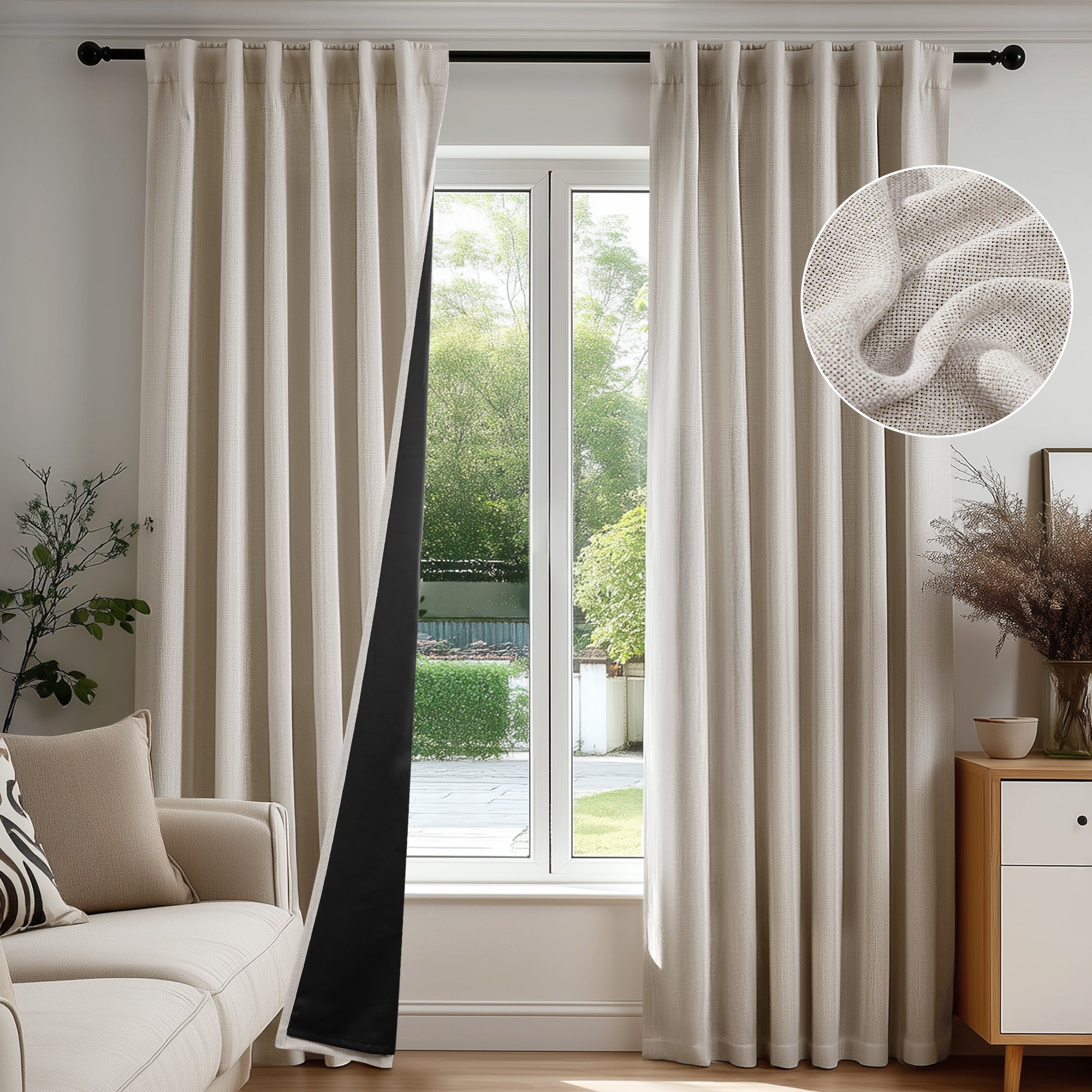 Deconovo Soft Faux Linen Layered Window Curtain Panels with Grommet Top for Bedroom and Living Room, 2 Pack