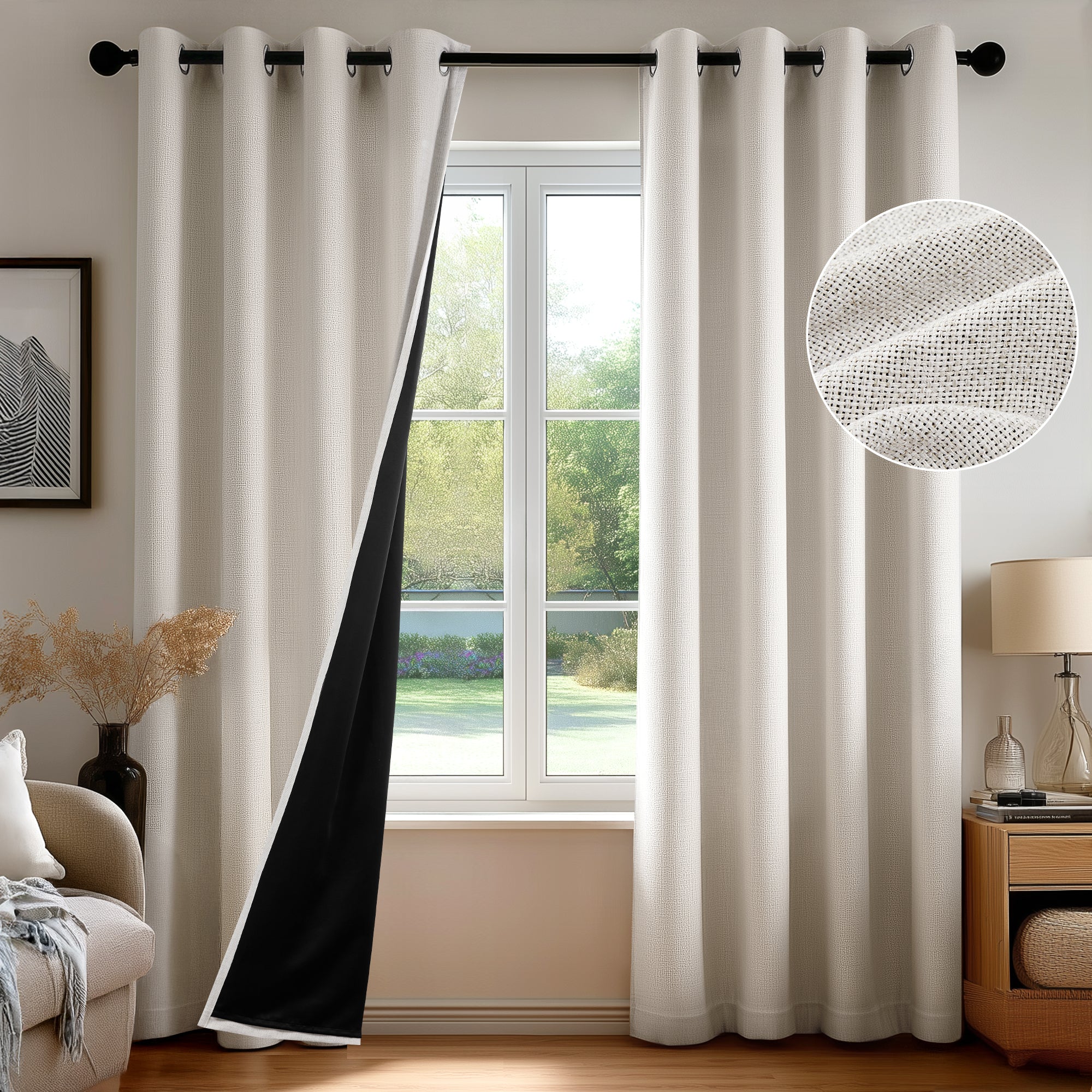Deconovo Soft Faux Linen Layered Room Darkening Curtain Panels - 2 Panels