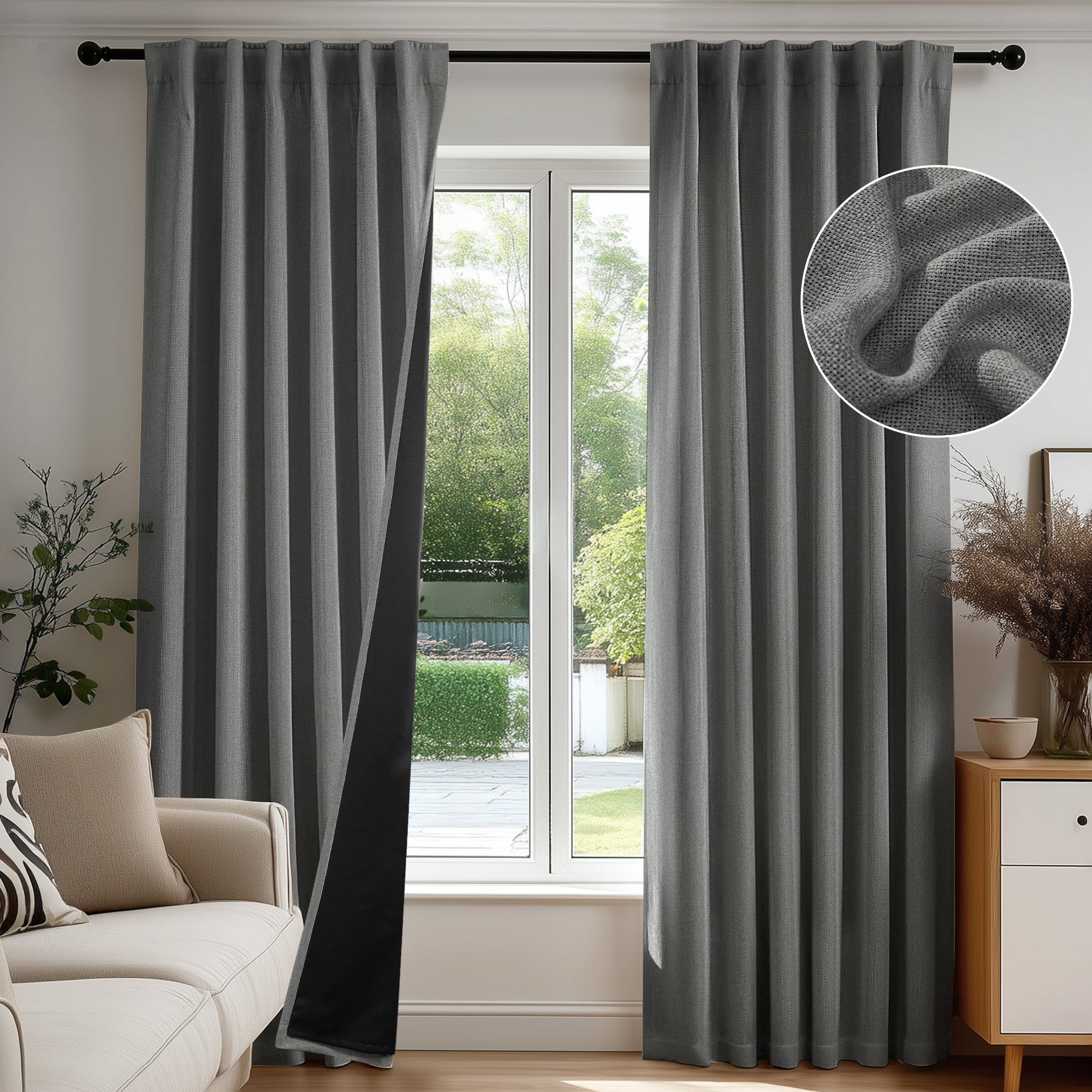 Deconovo Soft Faux Linen Layered Window Curtain Panels with Grommet Top for Bedroom and Living Room, 2 Pack
