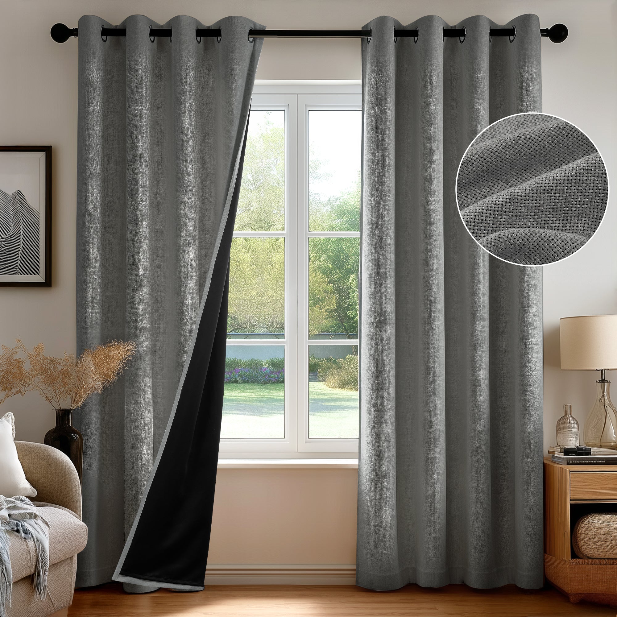 Deconovo Soft Faux Linen Layered Room Darkening Curtain Panels - 2 Panels