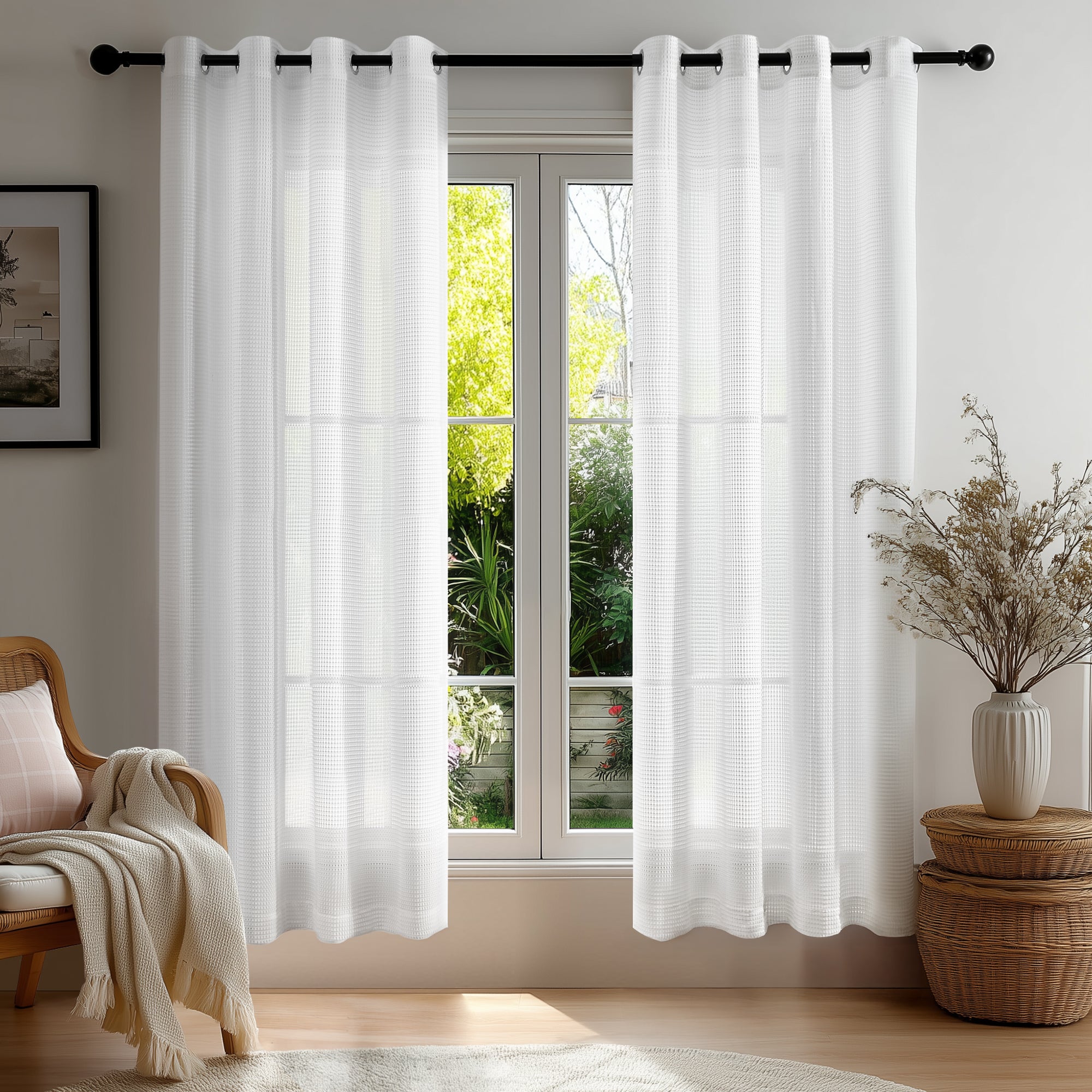 Deconovo Light Filtering Textured Sheer Window Curtain Panels with Grommet Top