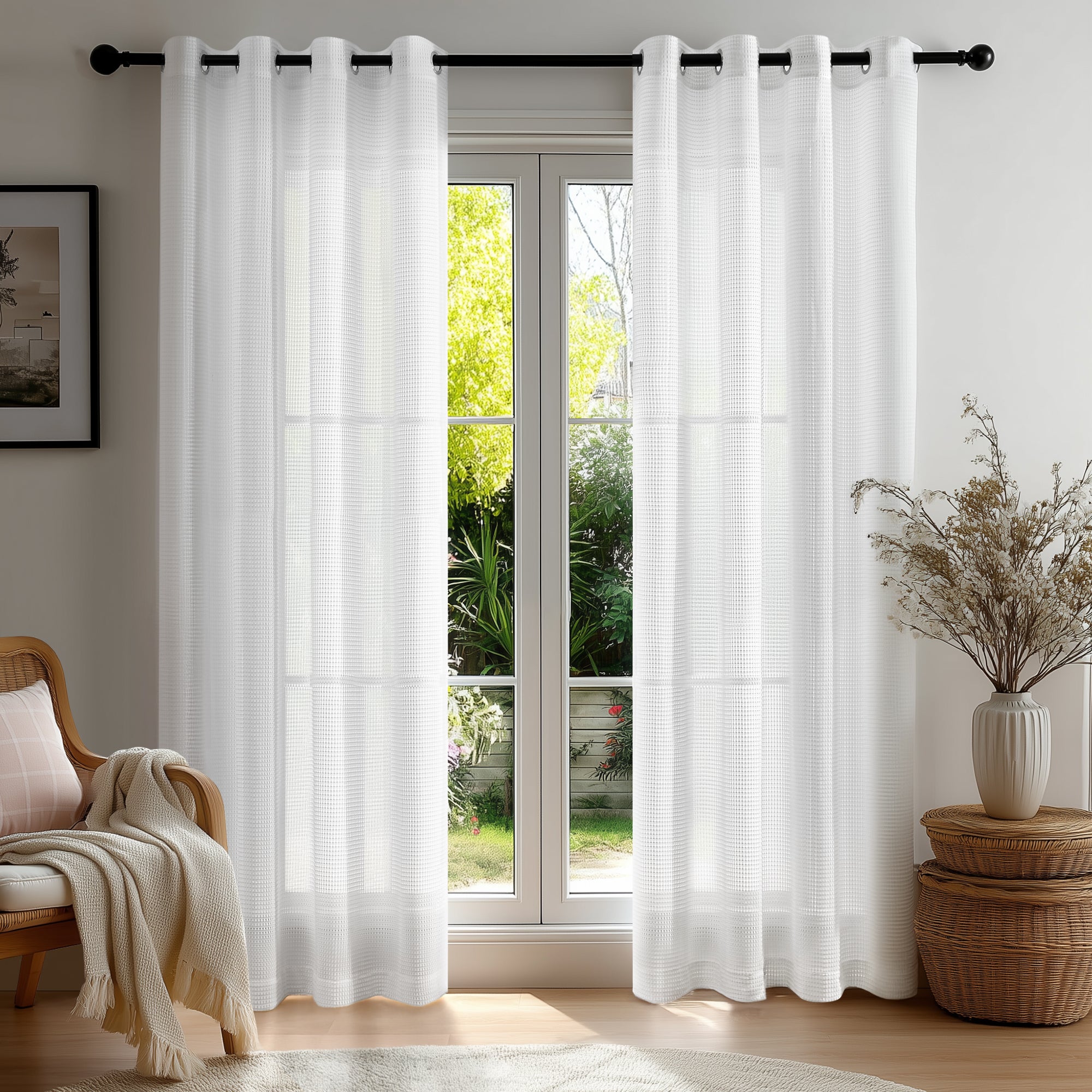 Deconovo Light Filtering Textured Sheer Window Curtain Panels with Grommet Top