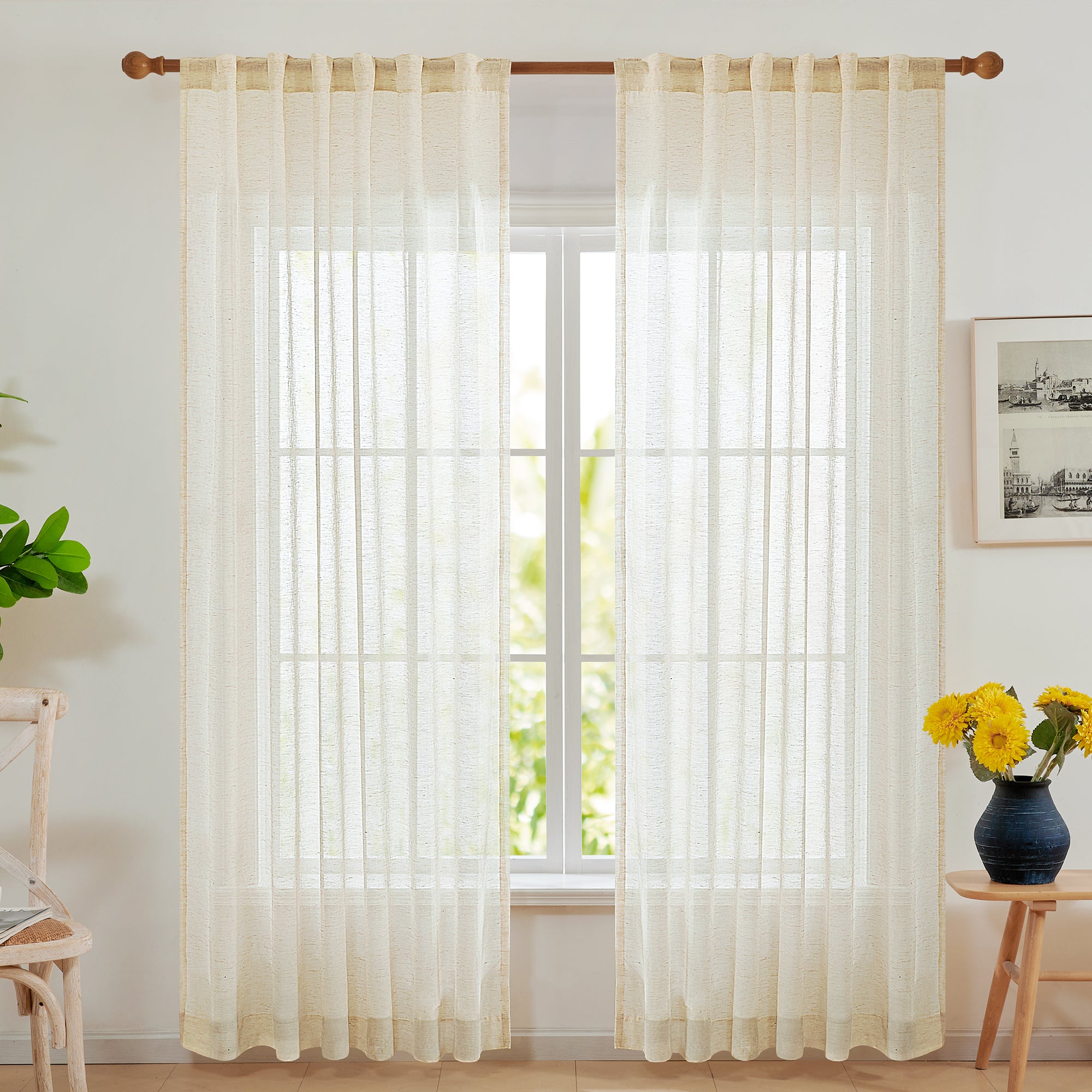 Deconovo Textured Faux Linen Sheer Curtains 2 Panels OEKO-Certified