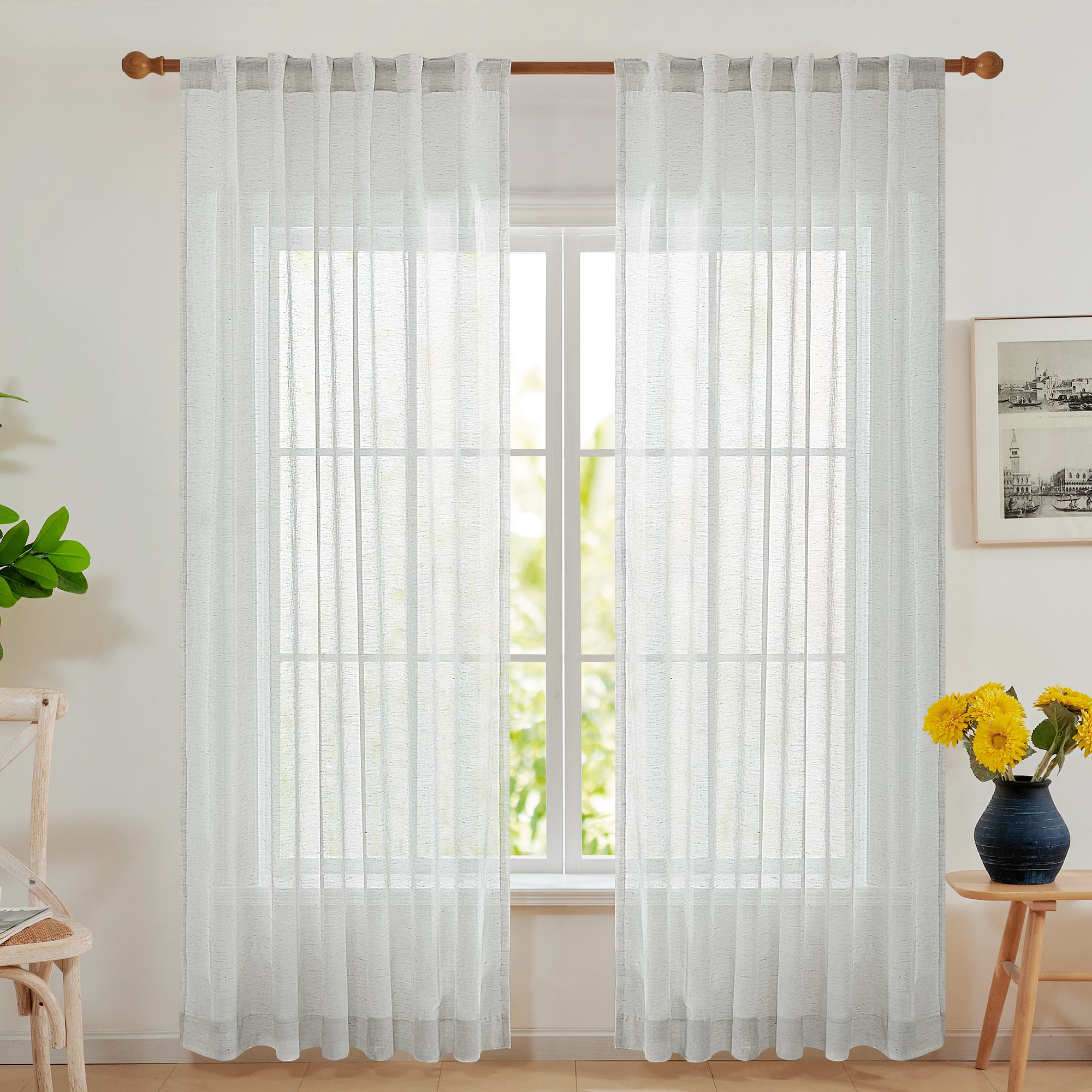 Deconovo Textured Faux Linen Sheer Curtains 2 Panels OEKO-Certified