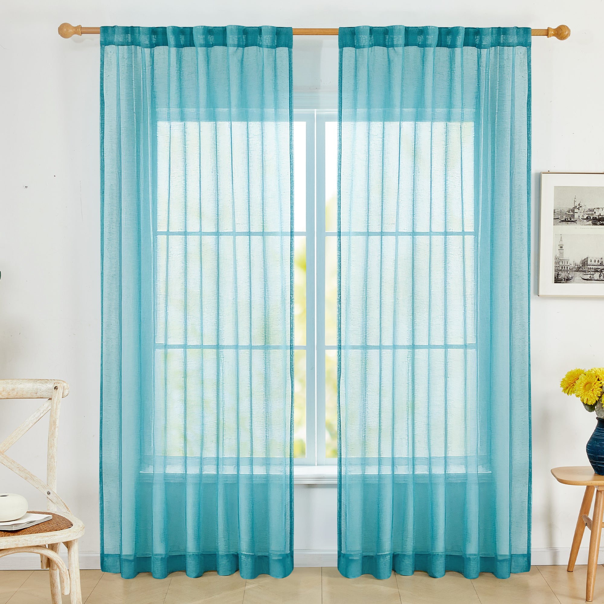Deconovo Textured Faux Linen Sheer Curtains 2 Panels OEKO-Certified