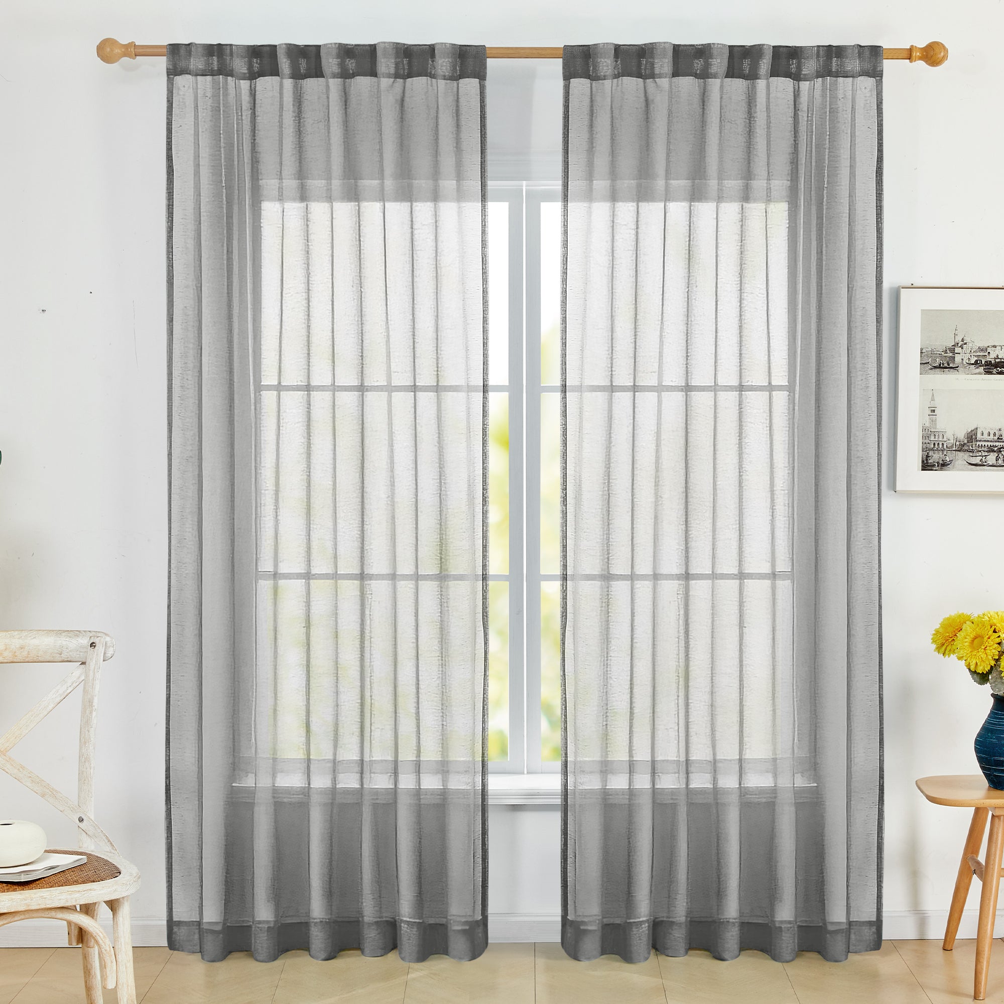 Deconovo Textured Faux Linen Sheer Curtains 2 Panels OEKO-Certified