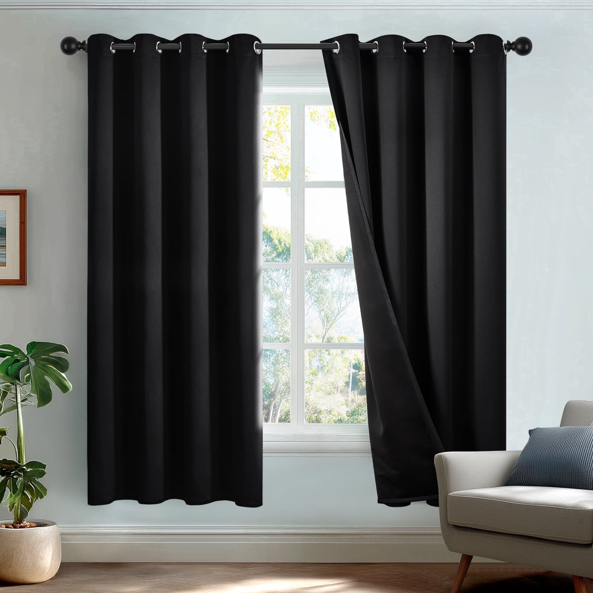 Deconovo Total Blackout Grommet Curtains, 2 Panels - Black, 52 x 72