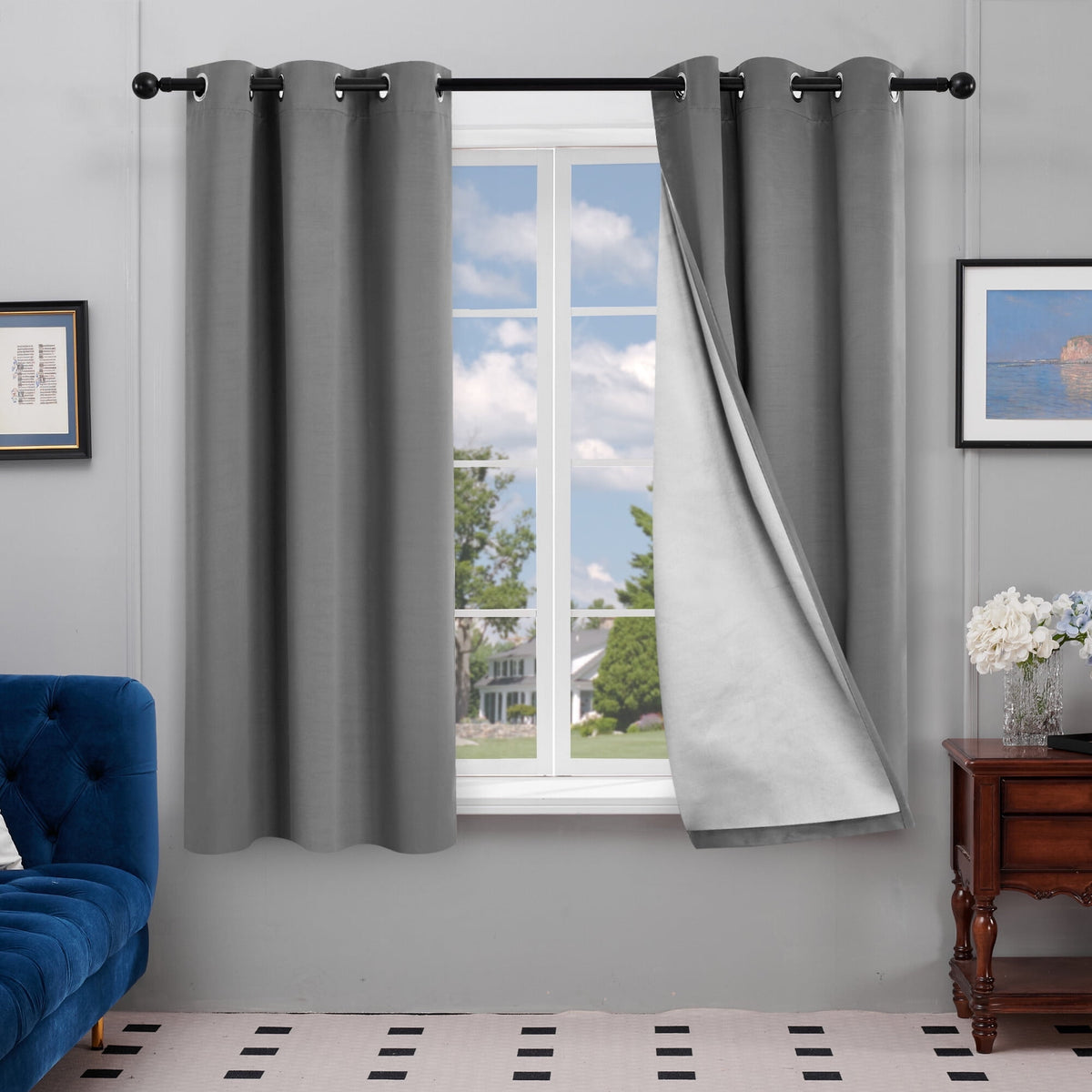 Deconovo Silver Back Coating Grommet Blackout Curtains, 2 Panels - Light Gray, 42 x 63