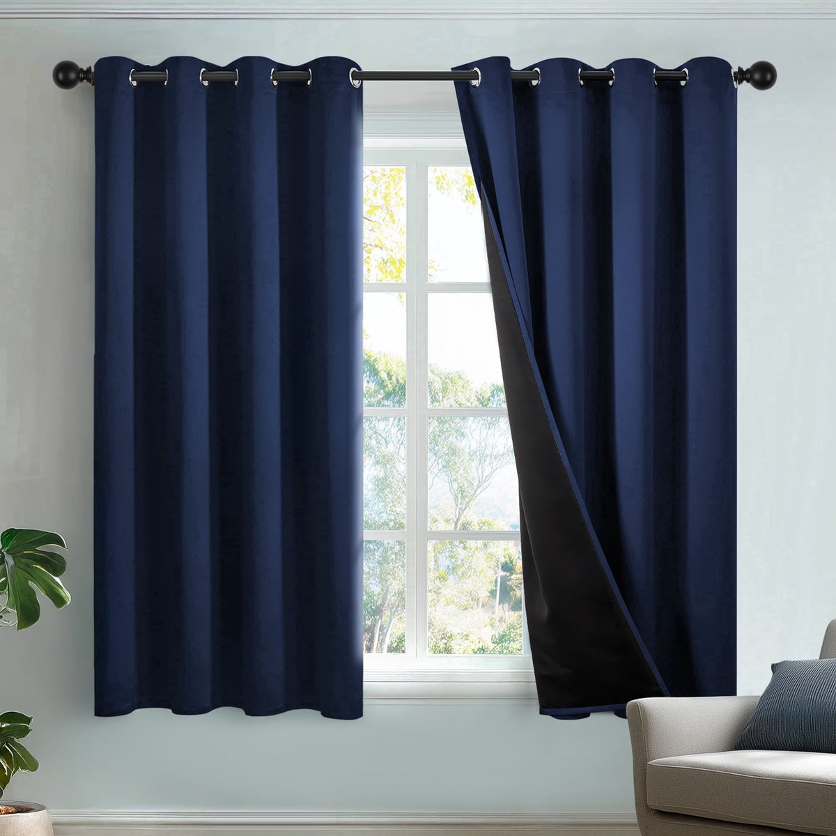 Deconovo Total Blackout Grommet Curtains, 2 Panels - Navy Blue, 52 x 63