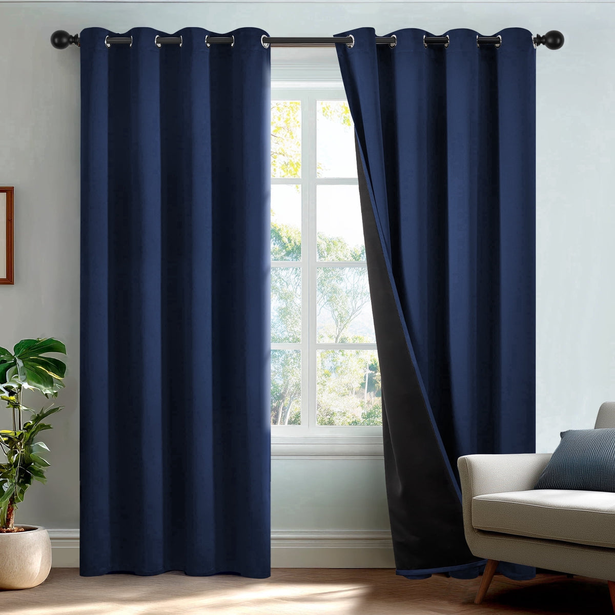 Deconovo Total Blackout Grommet Curtains, 2 Panels - Navy Blue, 52 x 84