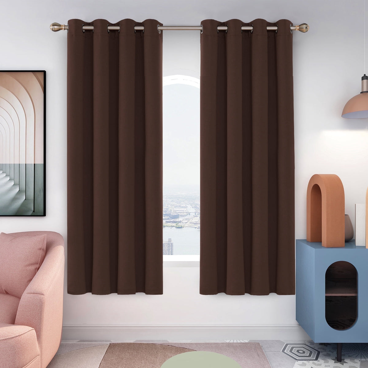 Deconovo Grommet Room Darkening Curtains, 2 Panels - Chocolate, 52 x 72