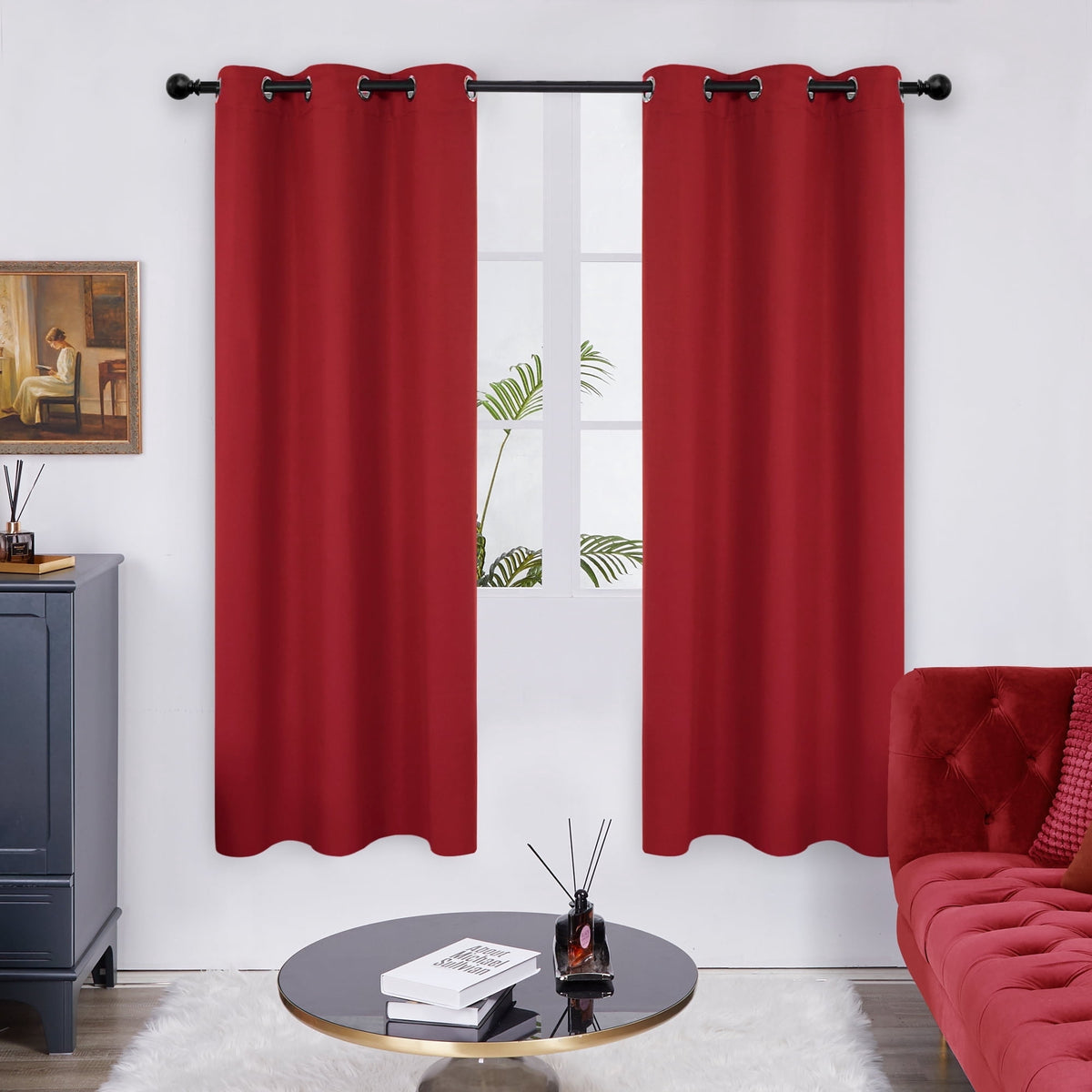 Deconovo Grommet Room Darkening Curtains, 2 Panels - Red, 38 x 72