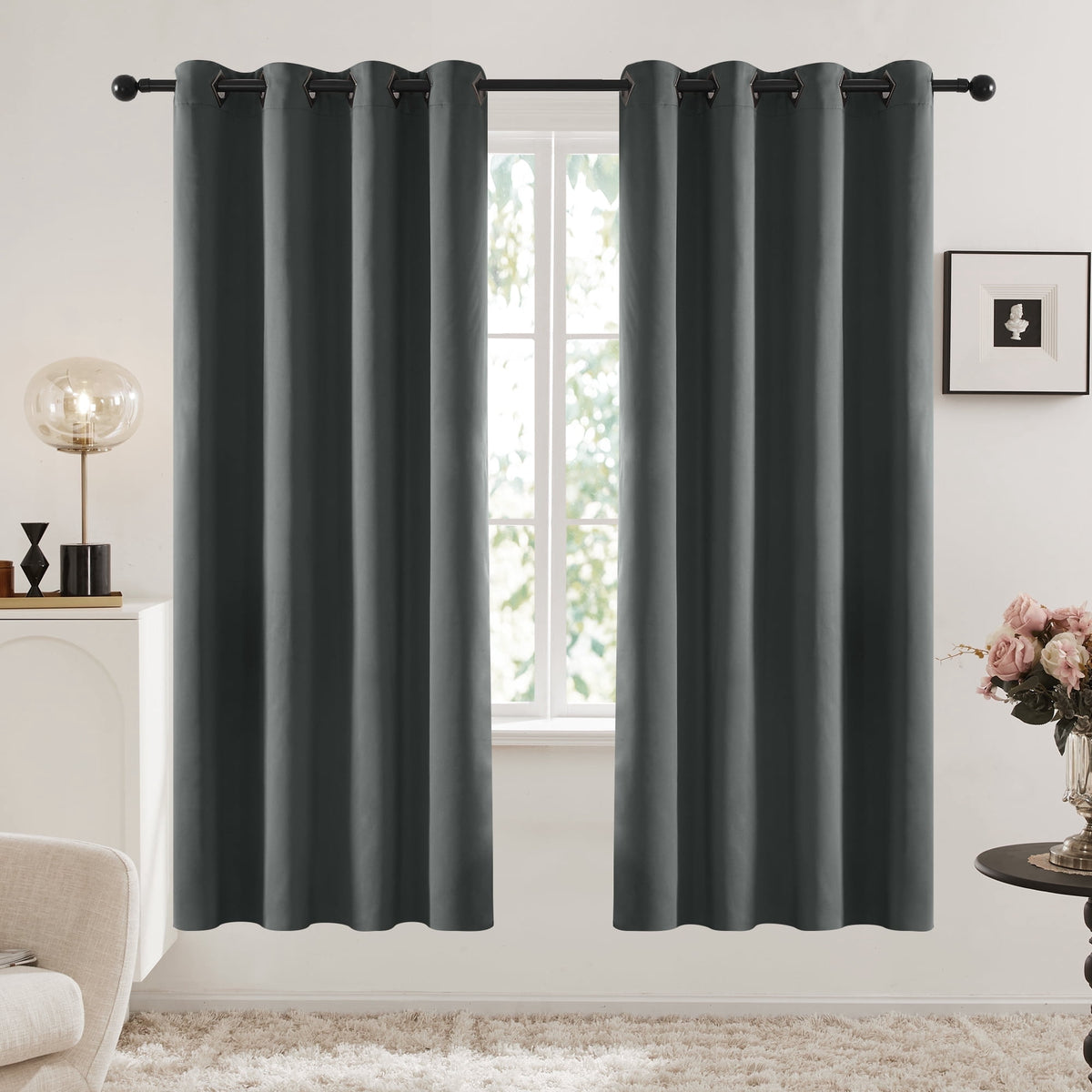 Deconovo Solid Grommet Blackout Curtains, 2 Panels - Dark Gray, 52 x 72