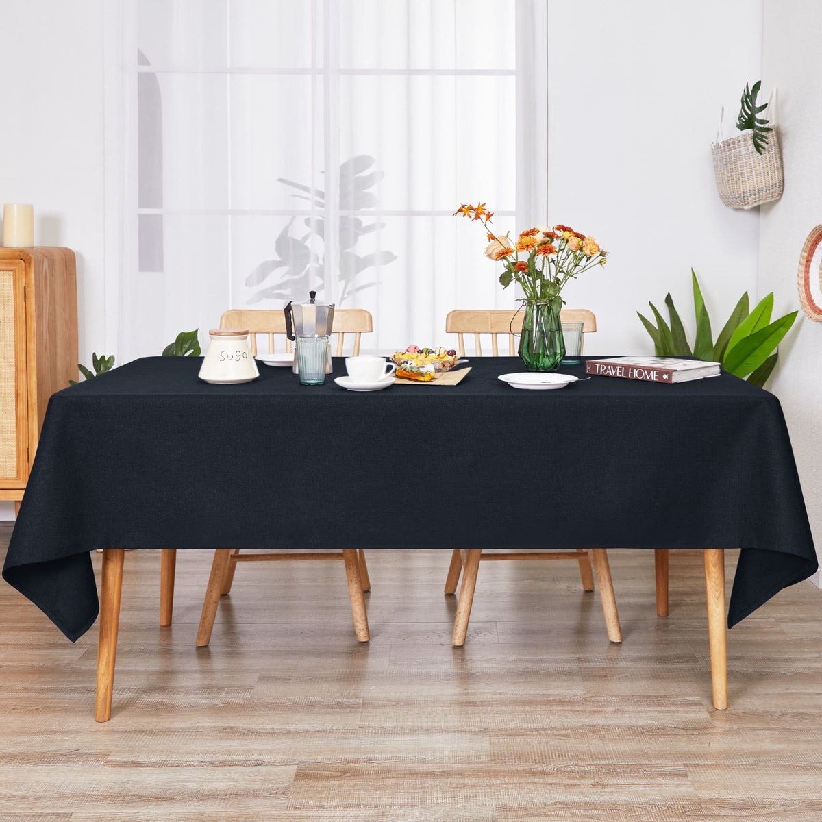 Deconovo Linen Look Tablecloth, Square and Rectangular Sizes - Dark Mocha, 54 x 84