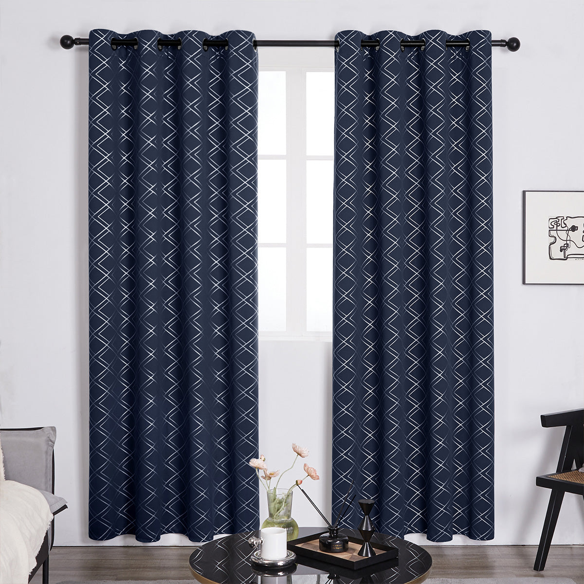 Deconovo Silver Geometric Grommet Curtains (2 Panels)