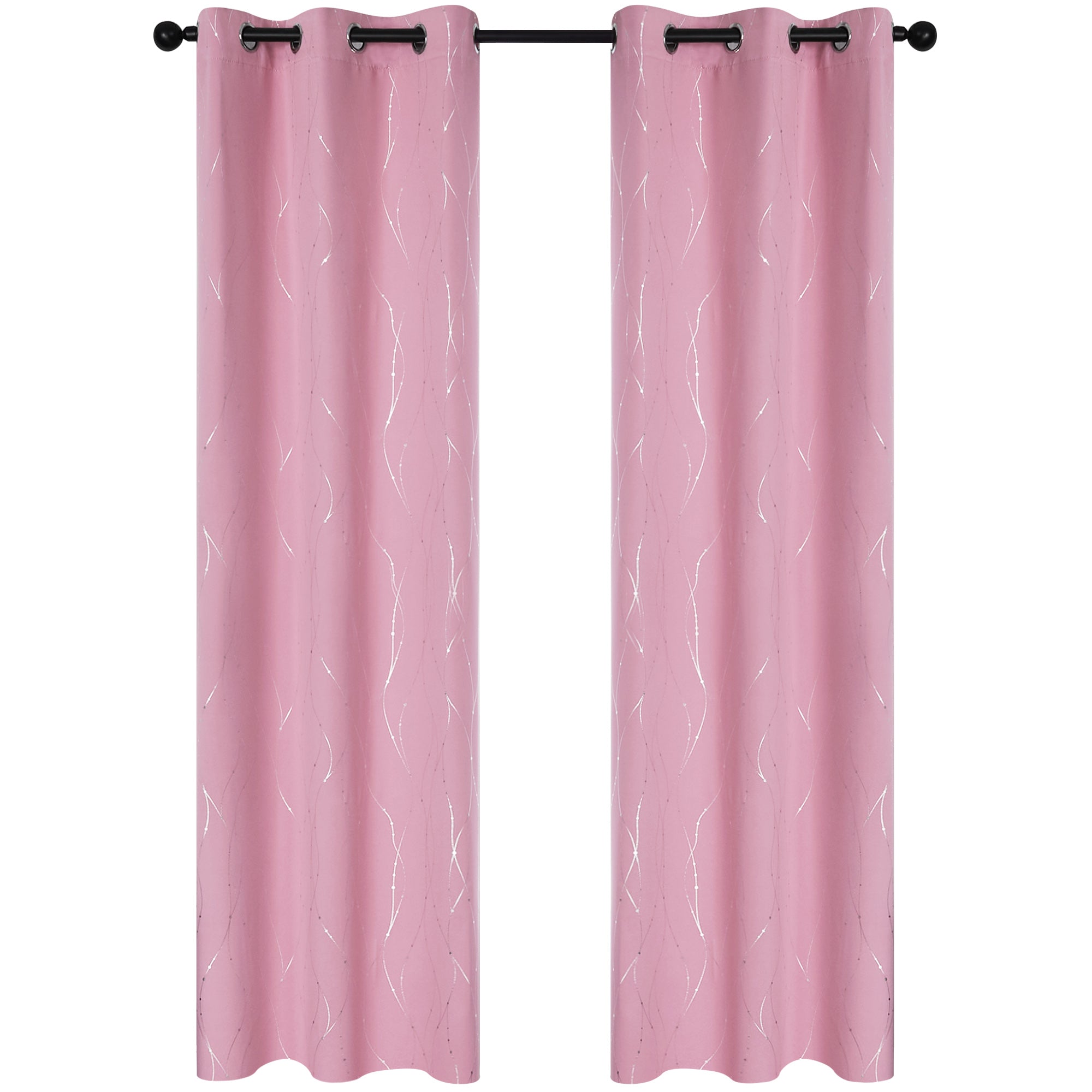 Deconovo Wave Line with Dots Blackout Curtains, 42-Inch Wide, 2 Panels