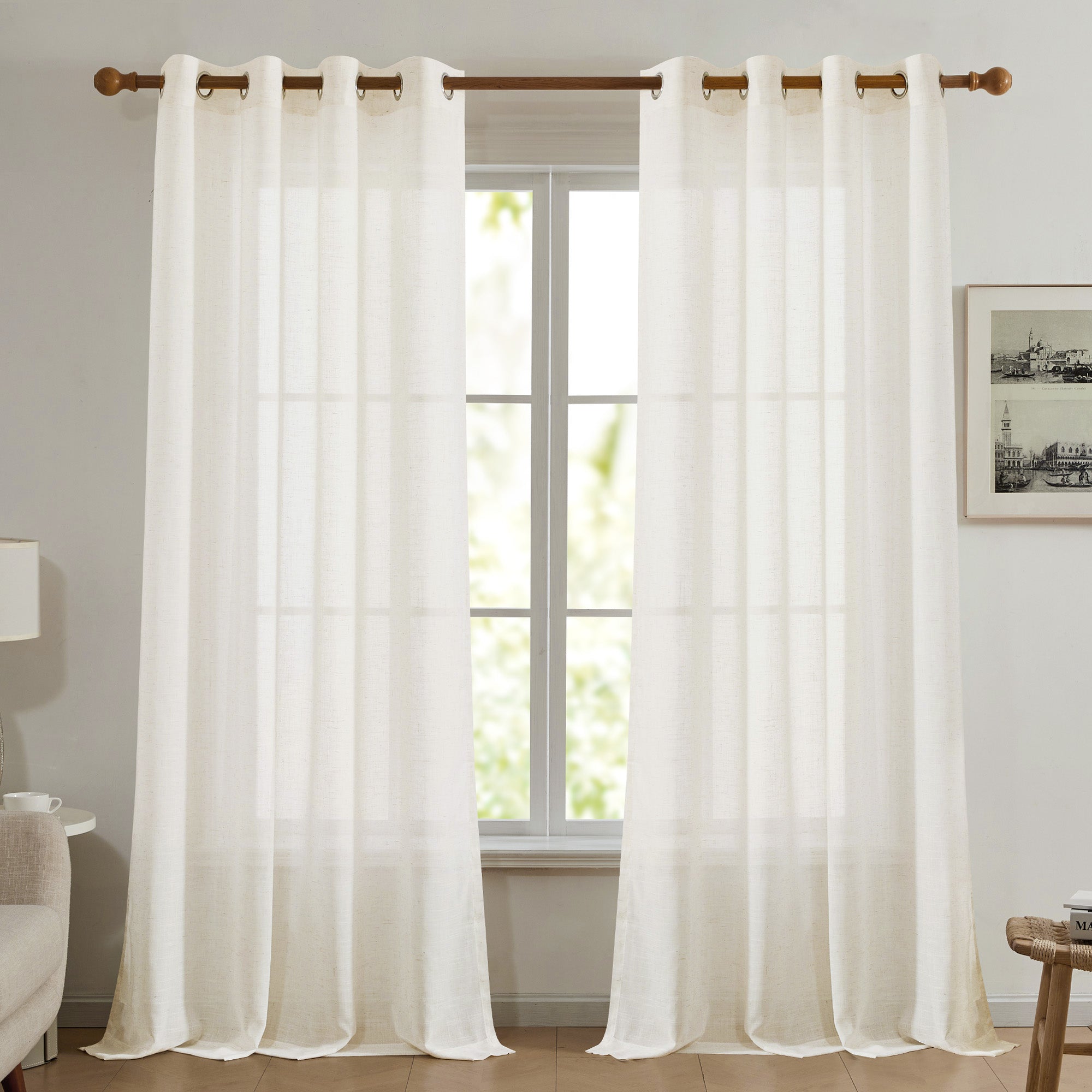 Deconovo Faux Linen Grommet Semi-Sheer Curtains (2 Panels, OEKO)
