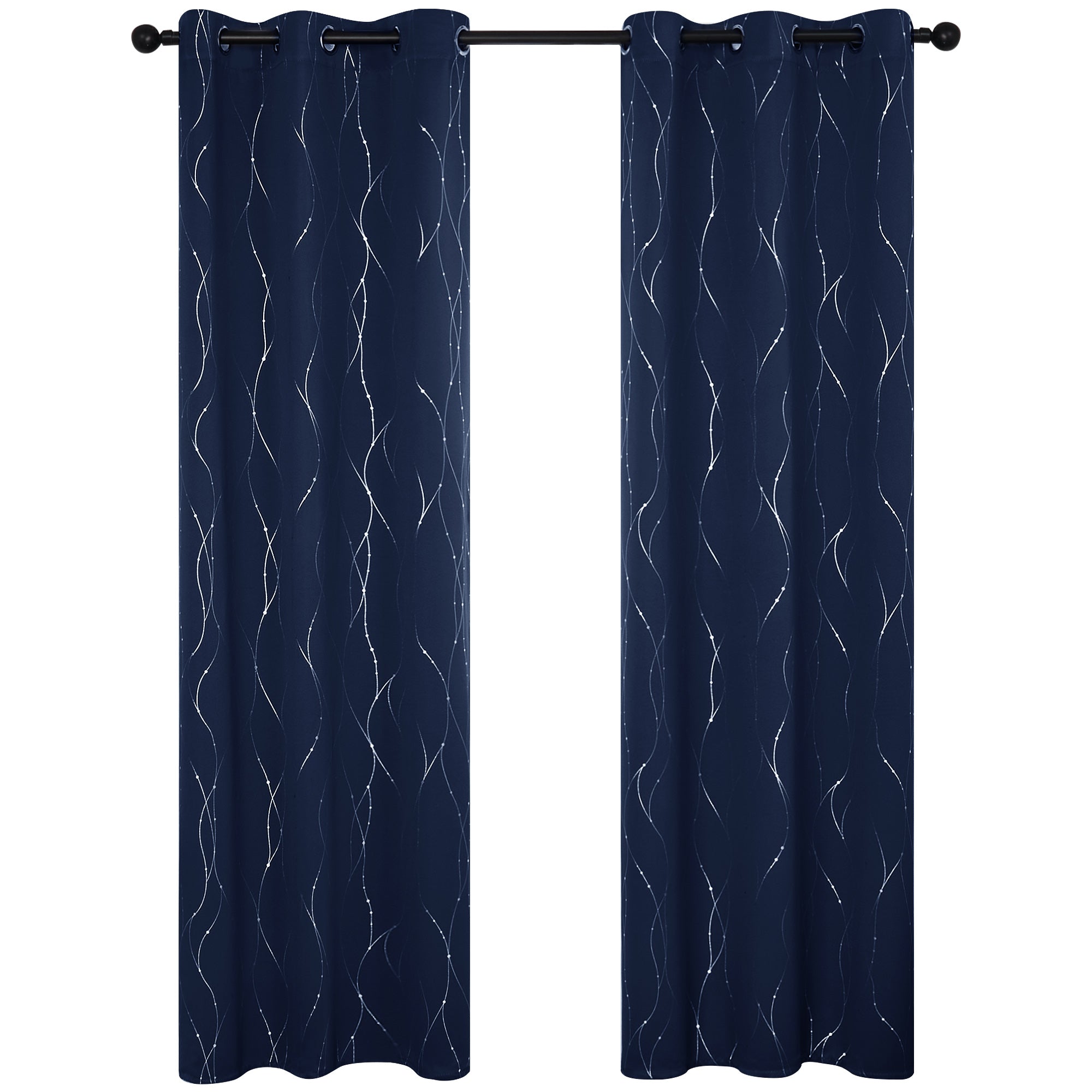 Deconovo Wave Line with Dots Blackout Curtains, 42-Inch Wide, 2 Panels