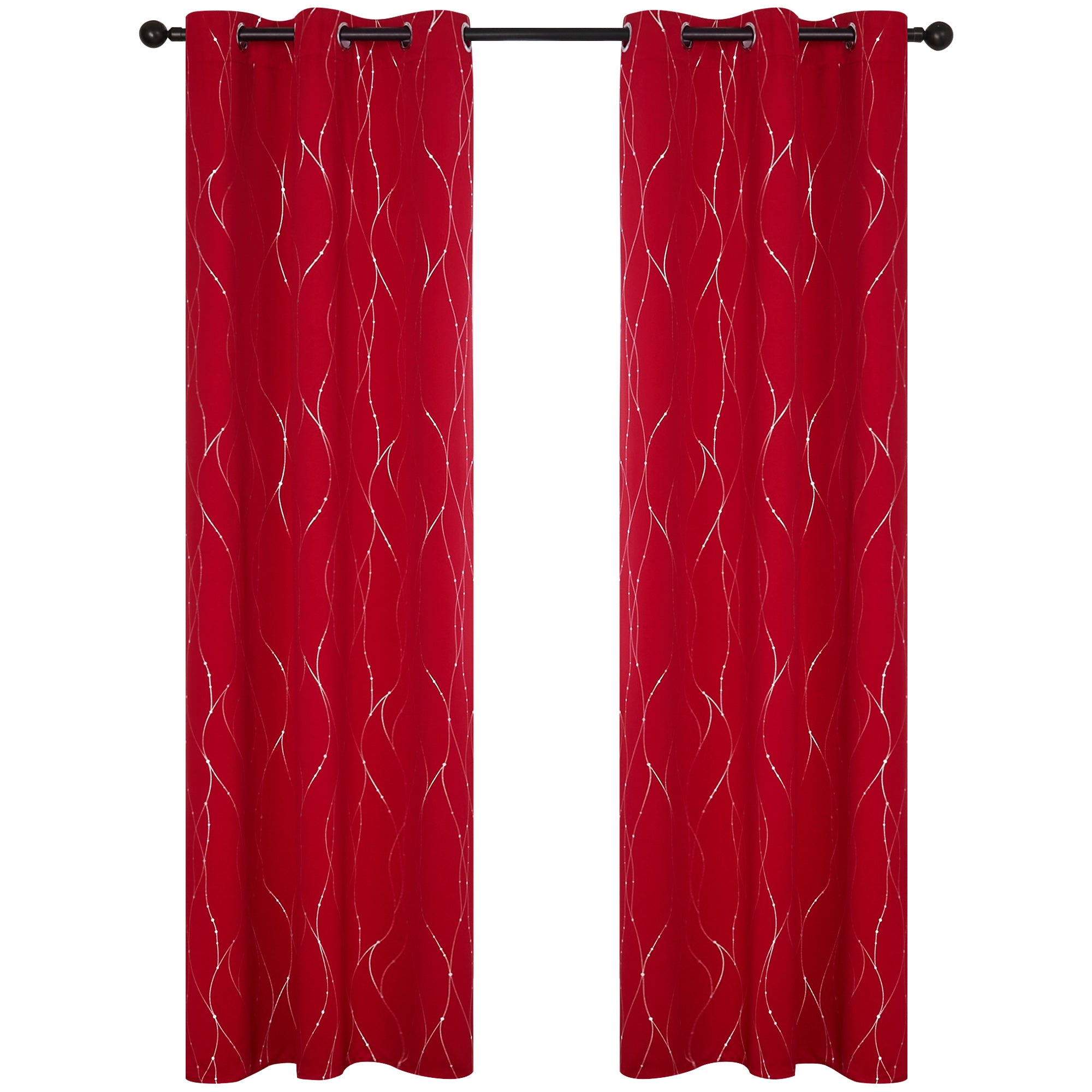 Deconovo Wave Line with Dots Blackout Curtains, 42-Inch Wide, 2 Panels