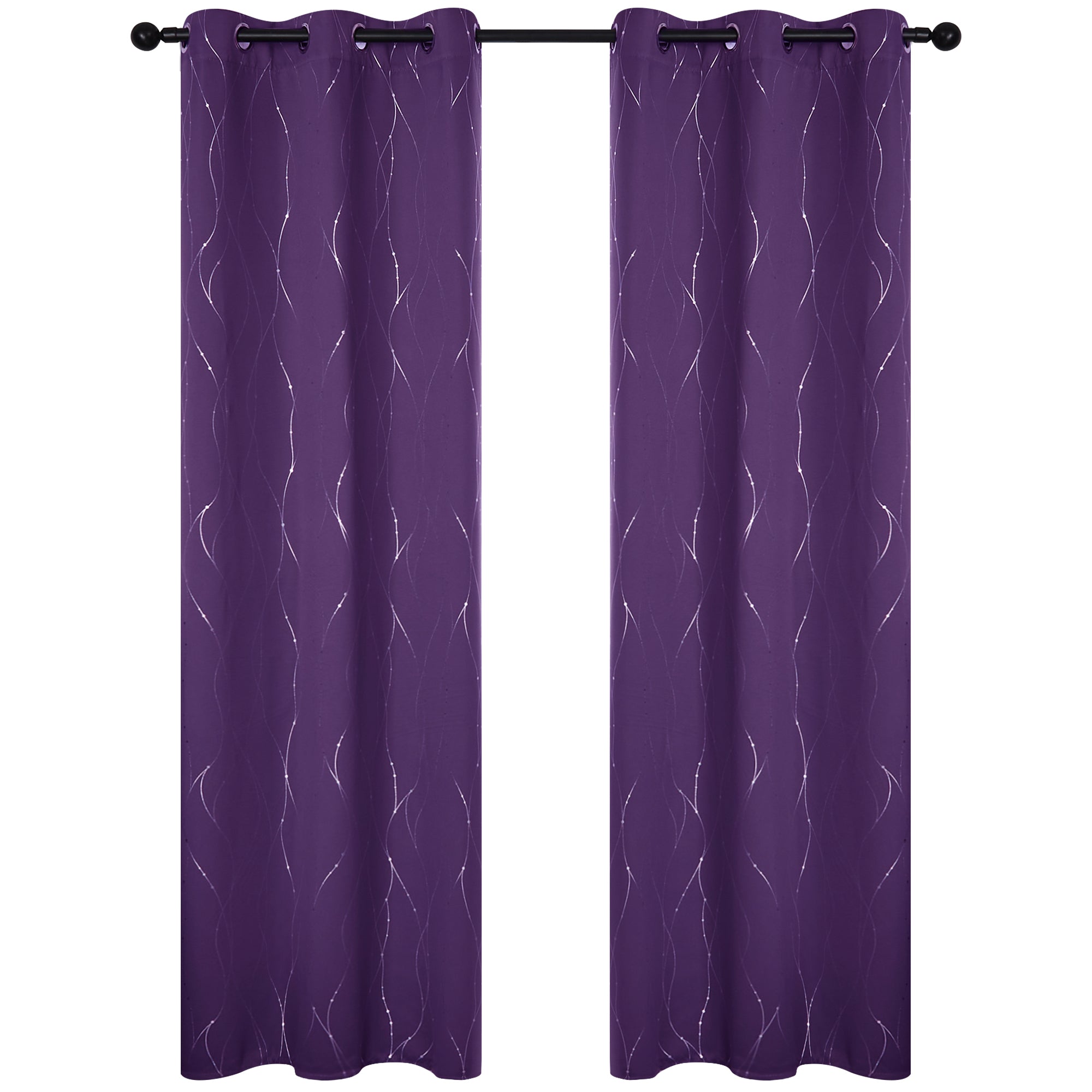 Deconovo Wave Line with Dots Blackout Curtains, 42-Inch Wide, 2 Panels