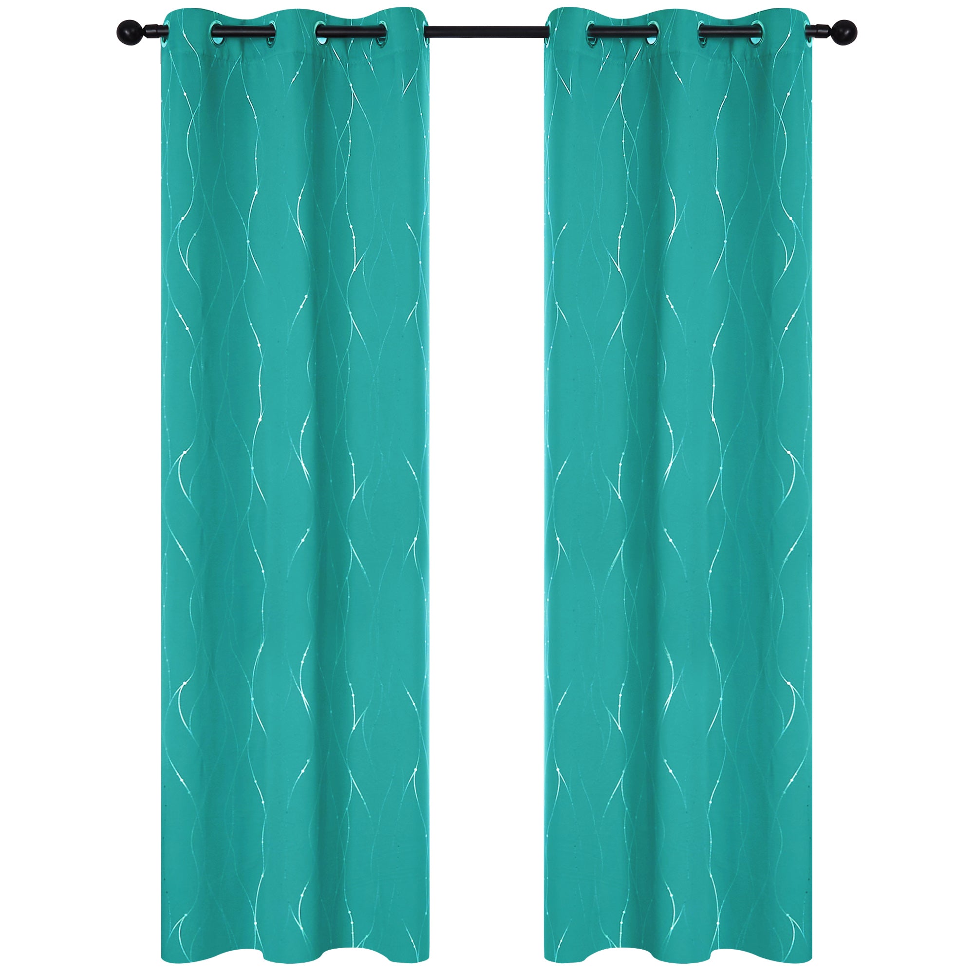 Deconovo Wave Line with Dots Blackout Curtains, 42-Inch Wide, 2 Panels