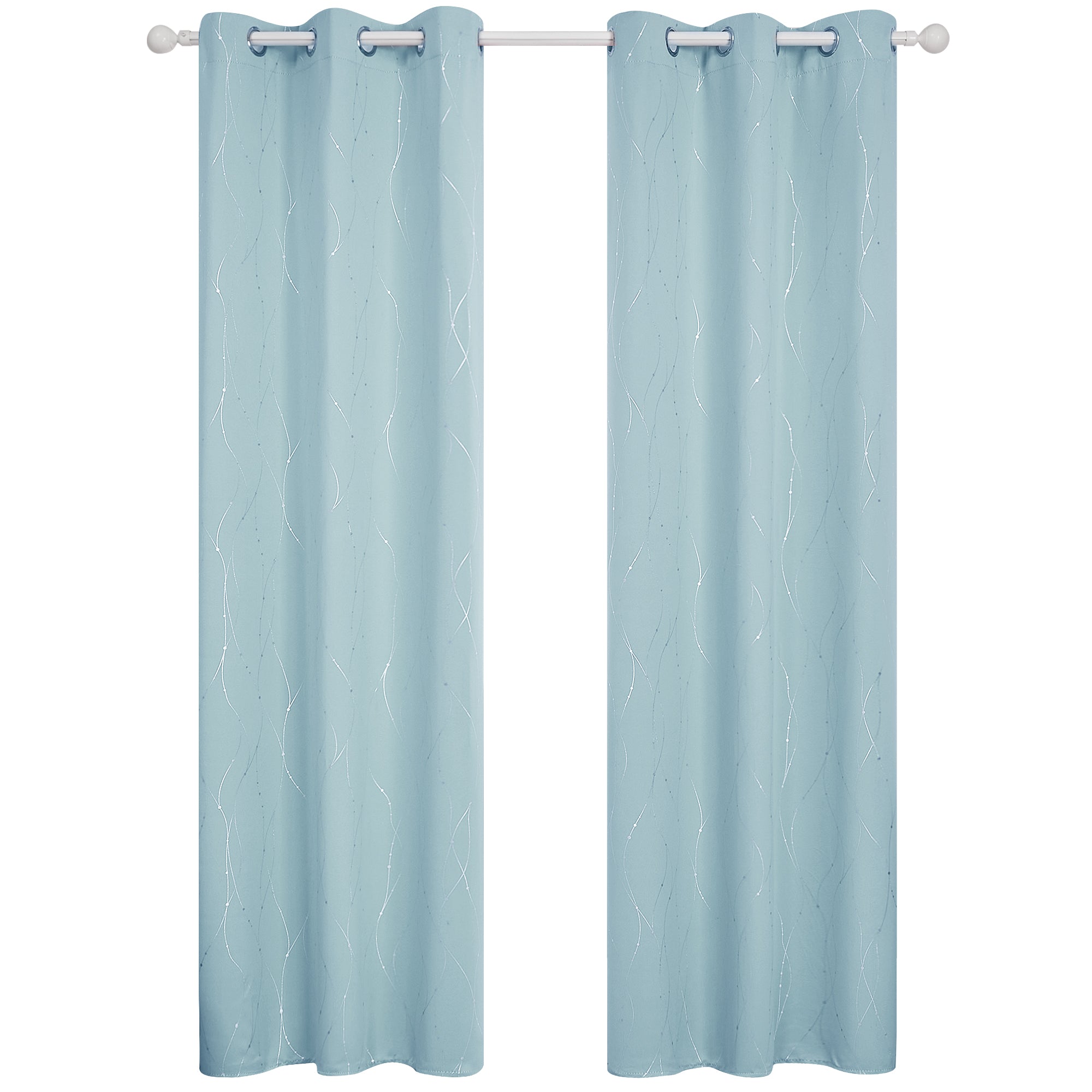 Deconovo Wave Line with Dots Blackout Curtains, 42-Inch Wide, 2 Panels