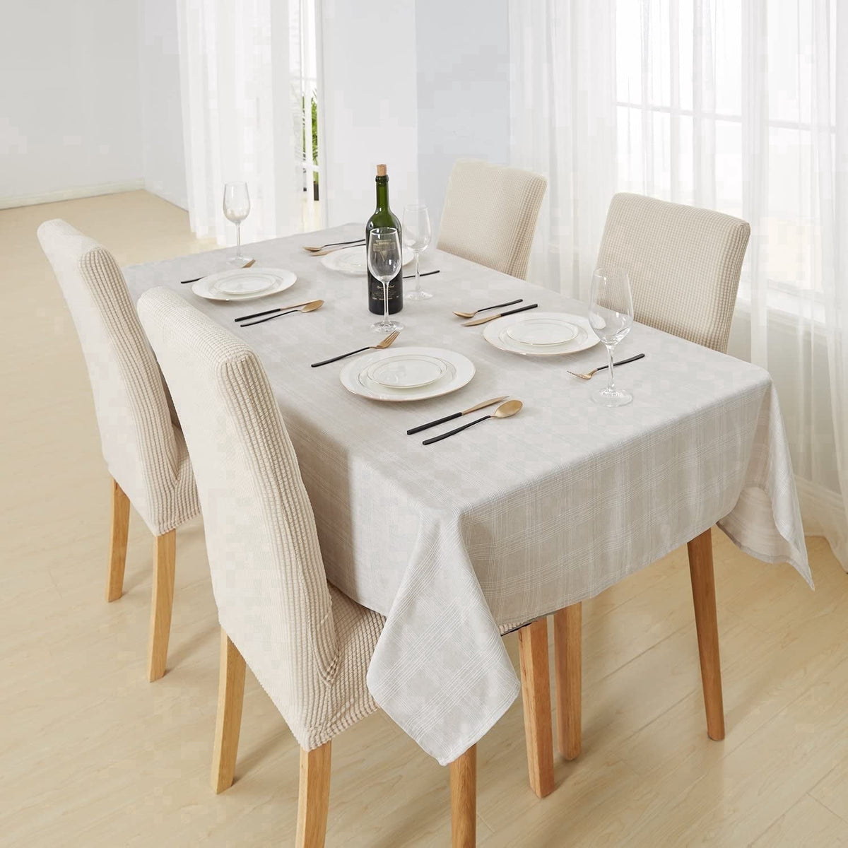 Deconovo Linen Look Tablecloth, Square and Rectangular Sizes - Beige, 54 x 84