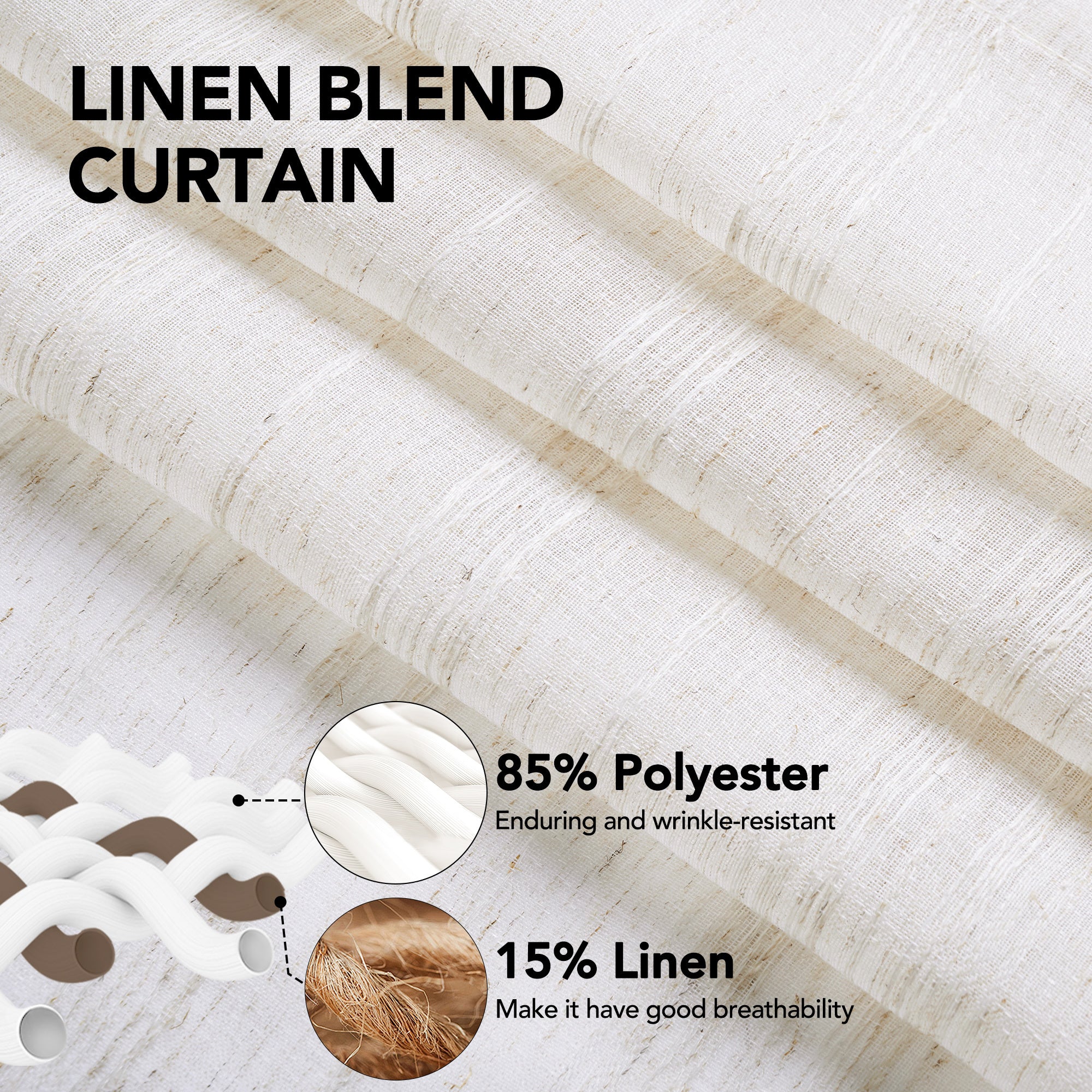 Deconovo Faux Linen Kitchen Tier Curtains, Light Filtering (2-Pack)