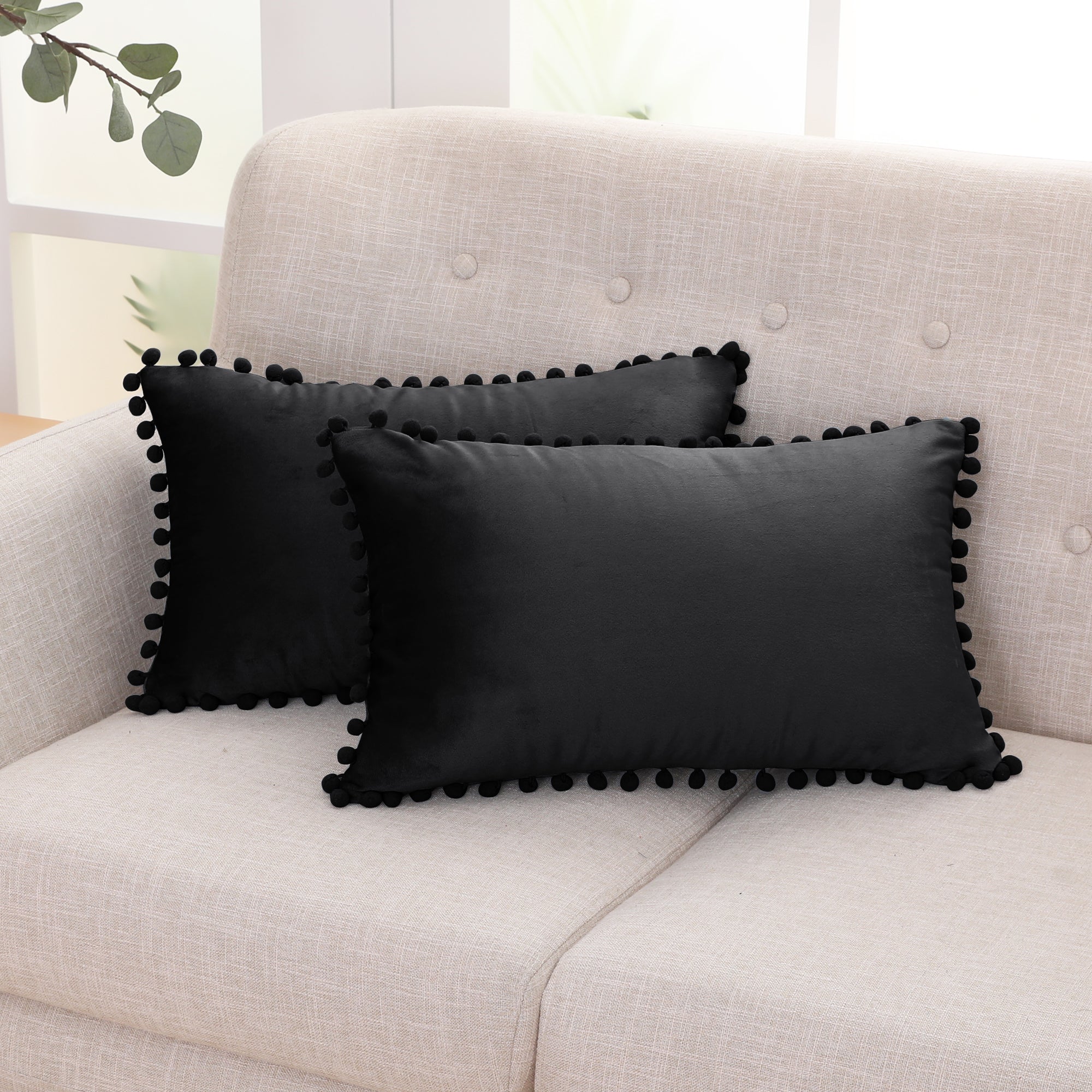 Deconovo Velvet Pom-Pom Pillow Covers 2-Pack – Multiple Sizes (Cover Only)