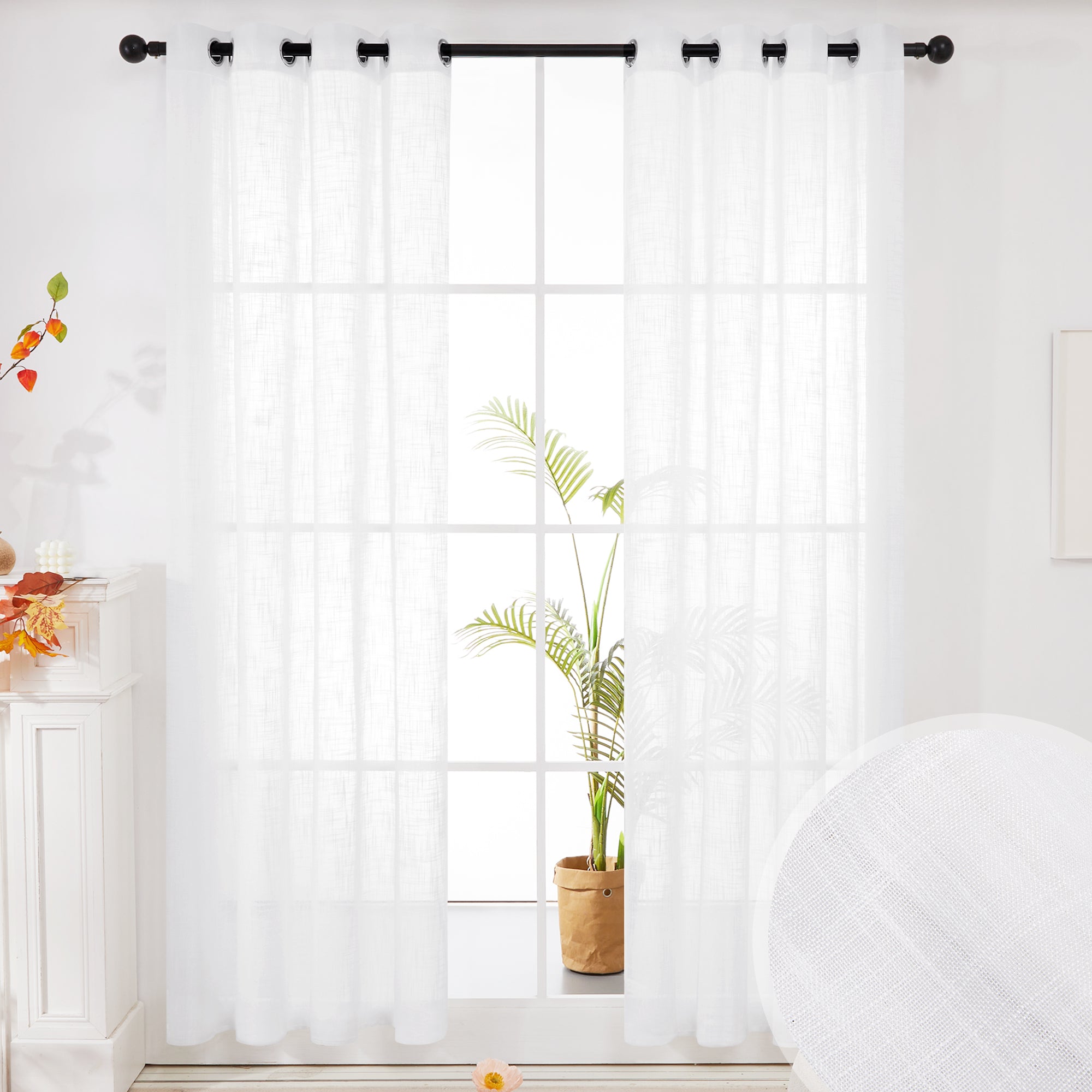 Deconovo Faux Linen Sheer Curtain Panels (2-Pack) – Light Filtering, Grommet Top