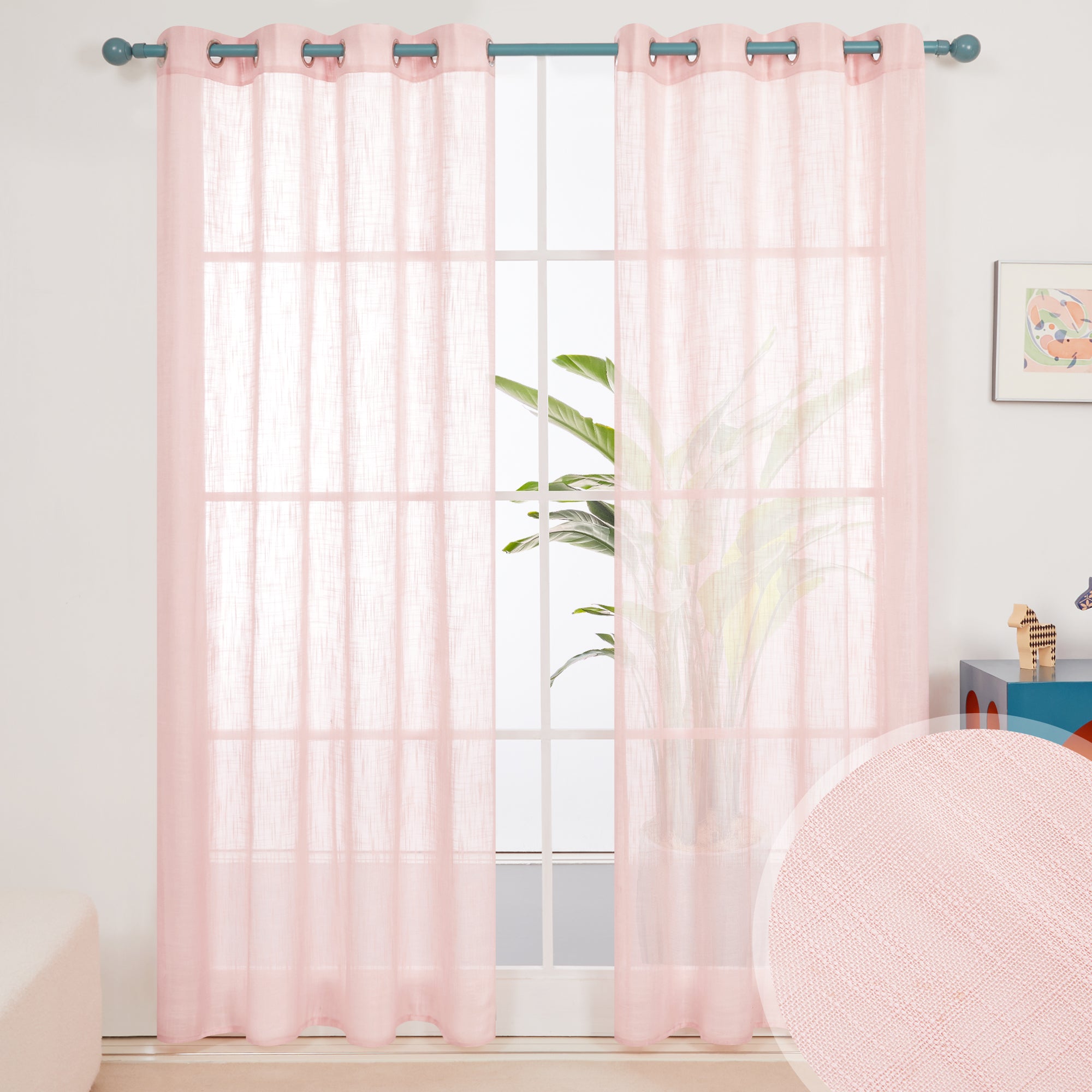 Deconovo Faux Linen Sheer Curtain Panels (2-Pack) – Light Filtering, Grommet Top