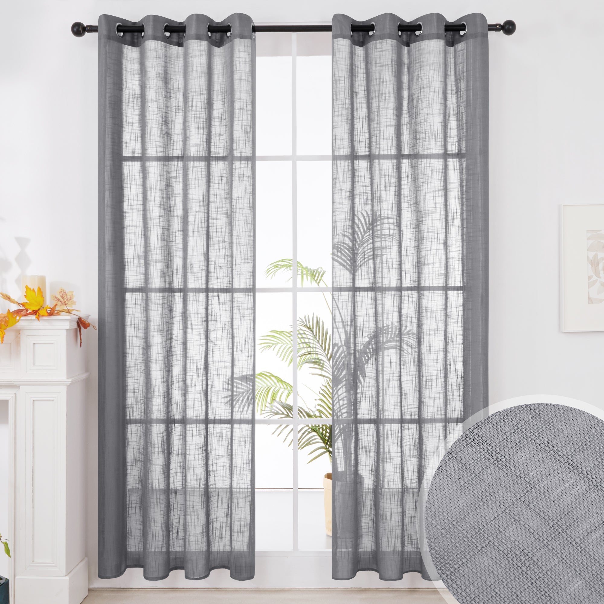 Deconovo Faux Linen Sheer Curtain Panels (2-Pack) – Light Filtering, Grommet Top