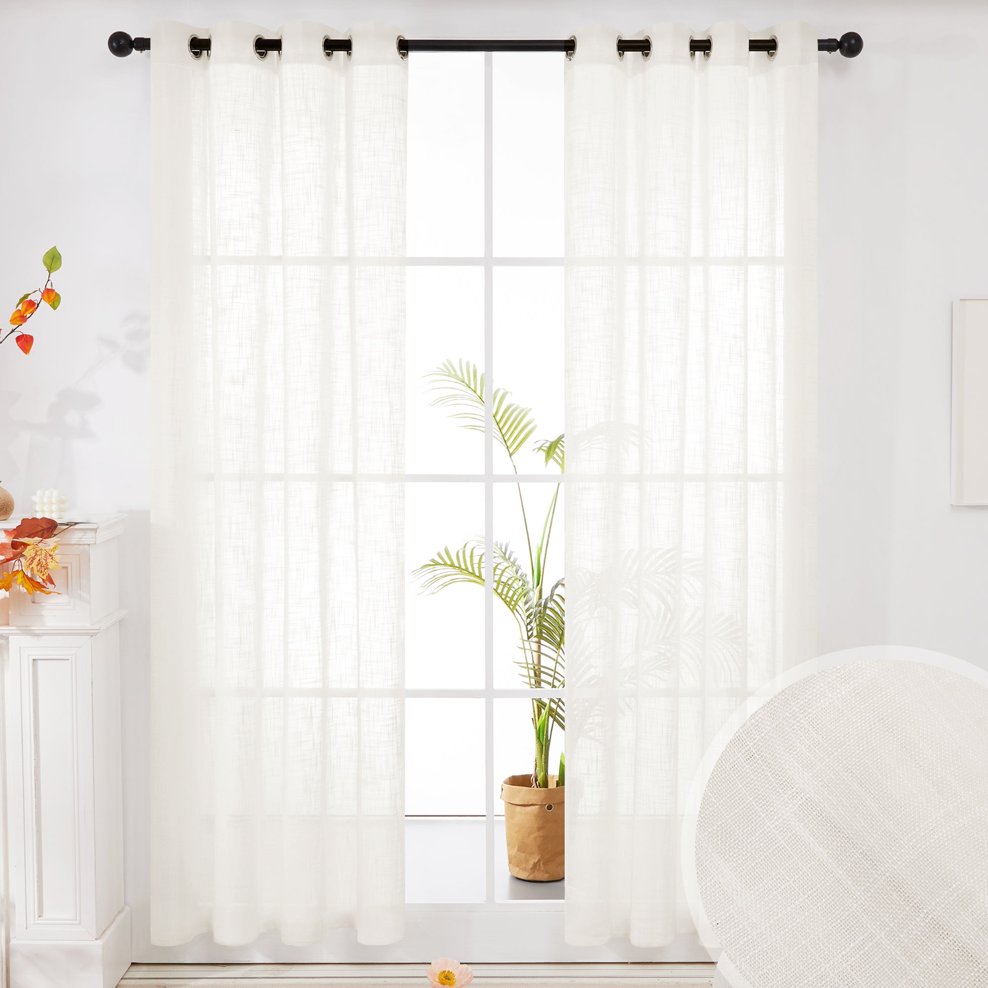 Deconovo Faux Linen Sheer Curtain Panels (2-Pack) – Light Filtering, Grommet Top