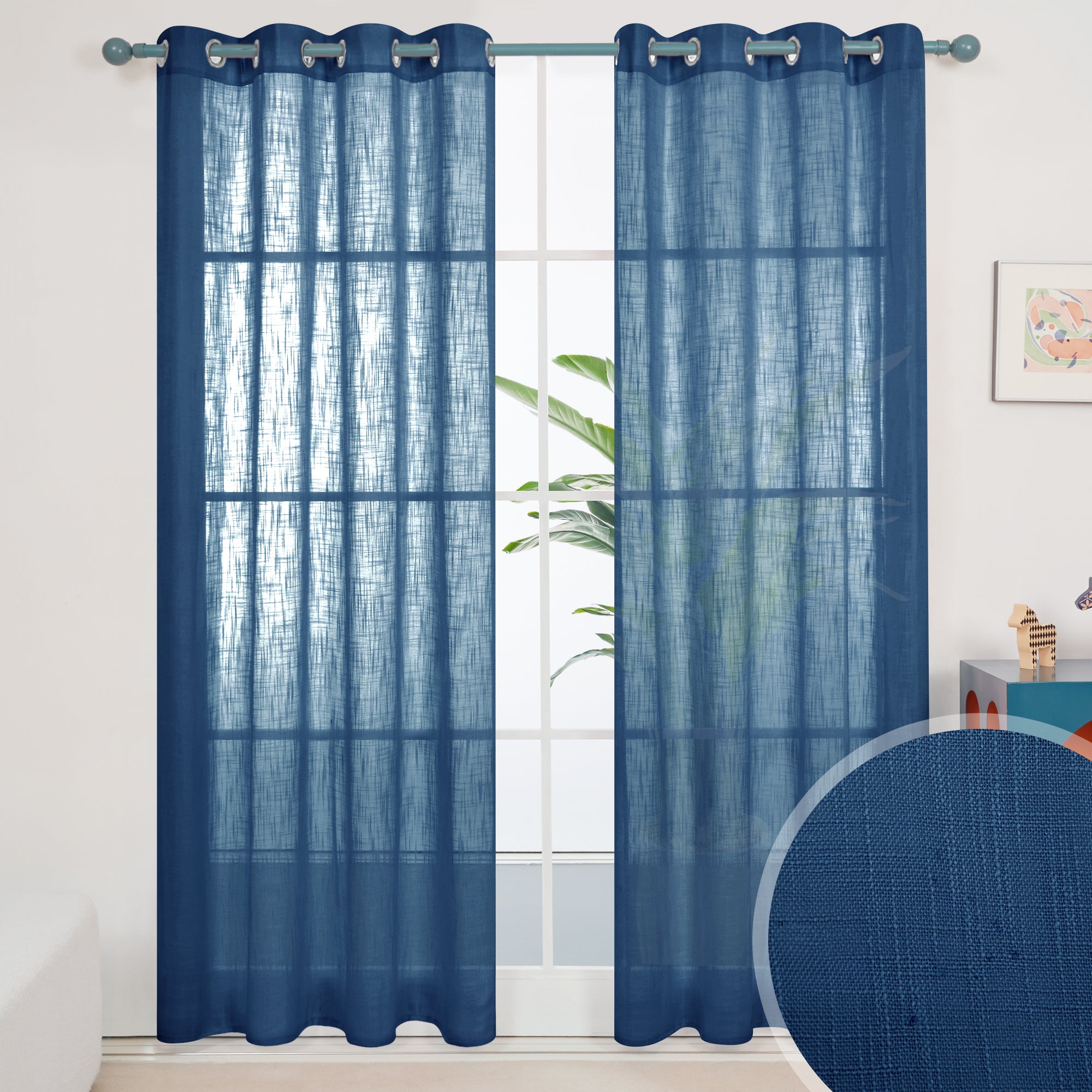 Deconovo Faux Linen Sheer Curtain Panels (2-Pack) – Light Filtering, Grommet Top