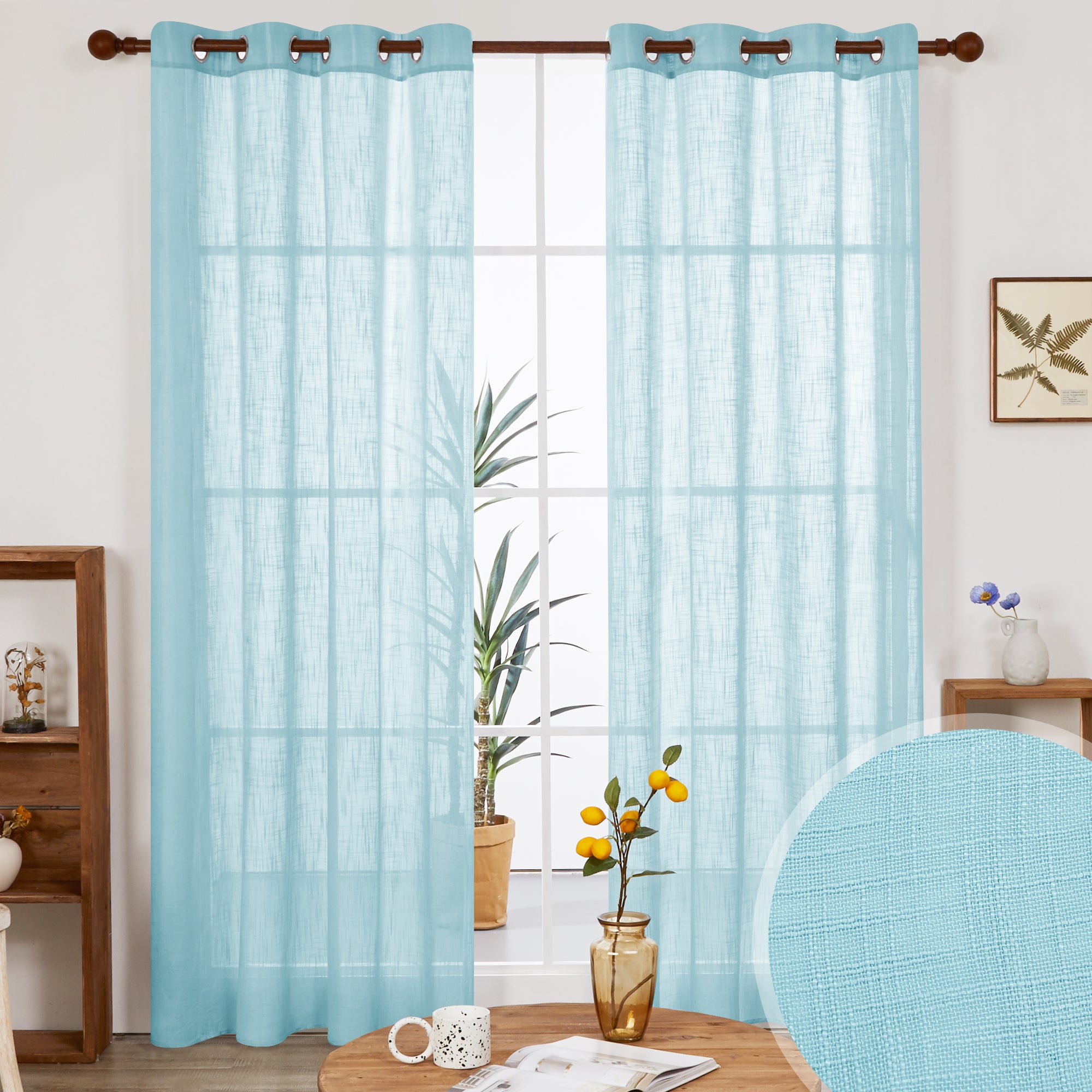 Deconovo Faux Linen Sheer Curtain Panels (2-Pack) – Light Filtering, Grommet Top