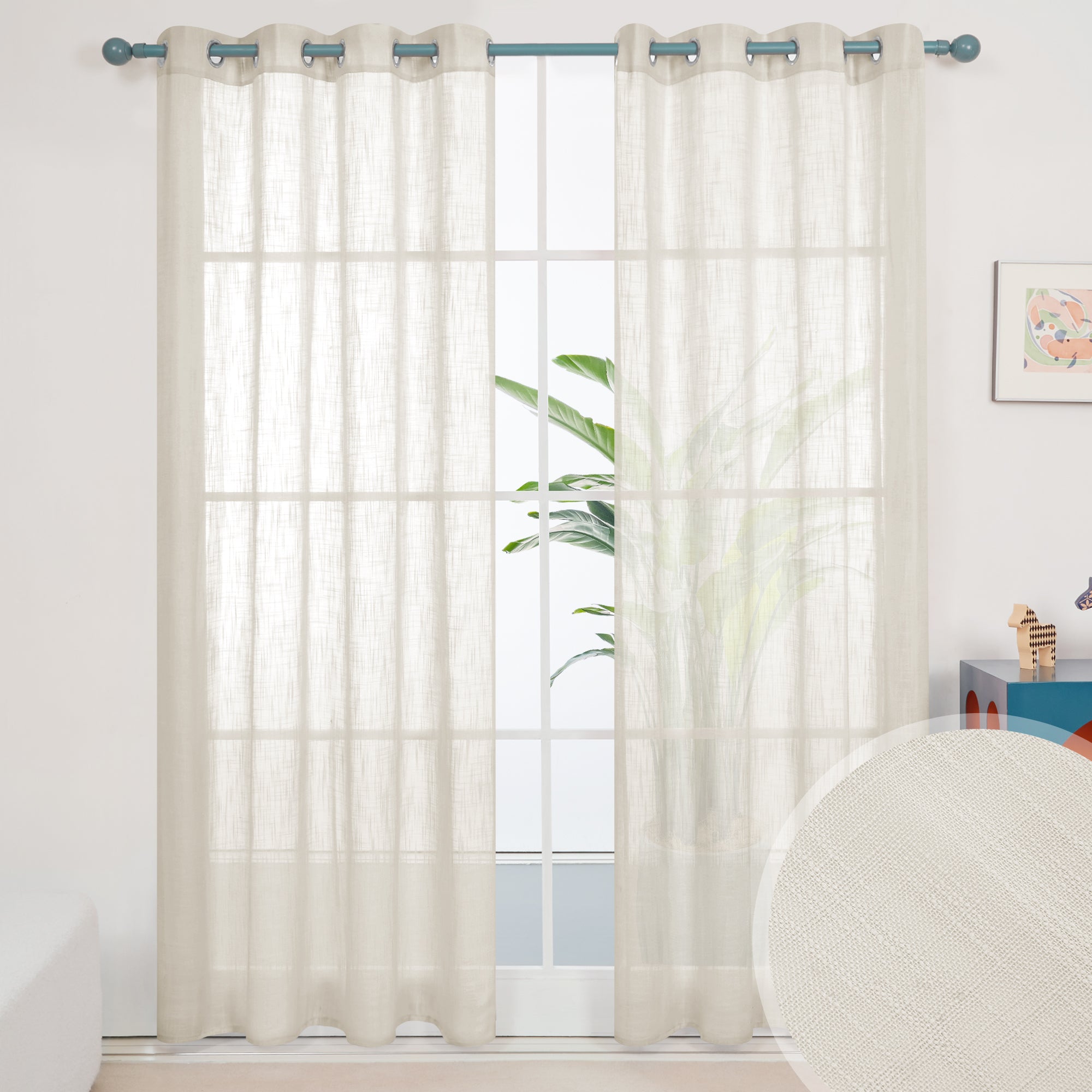 Deconovo Faux Linen Sheer Curtain Panels (2-Pack) – Light Filtering, Grommet Top