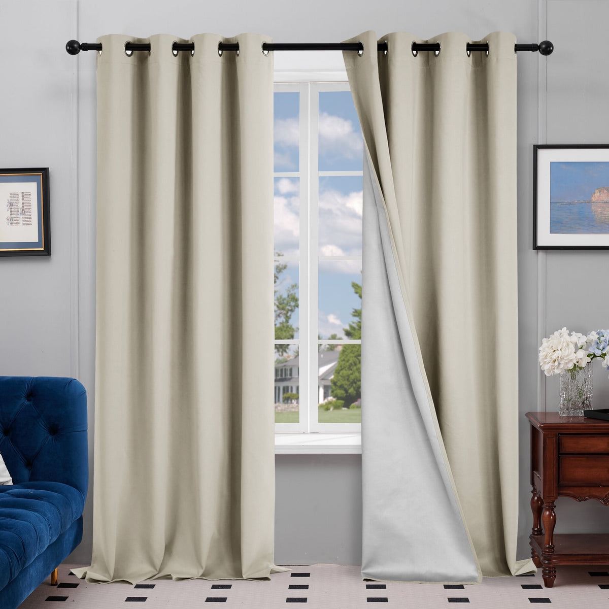 Deconovo Silver Back Coating Grommet Blackout Curtains, 2 Panels - Light Beige, 52 x 84