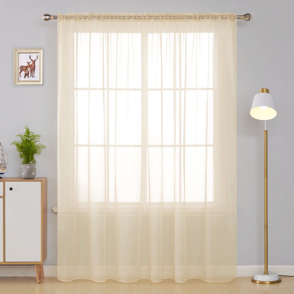 Deconovo Wide Sheer Rod Pocket Curtain, 1 Panel - Beige, 100 x 95, 1