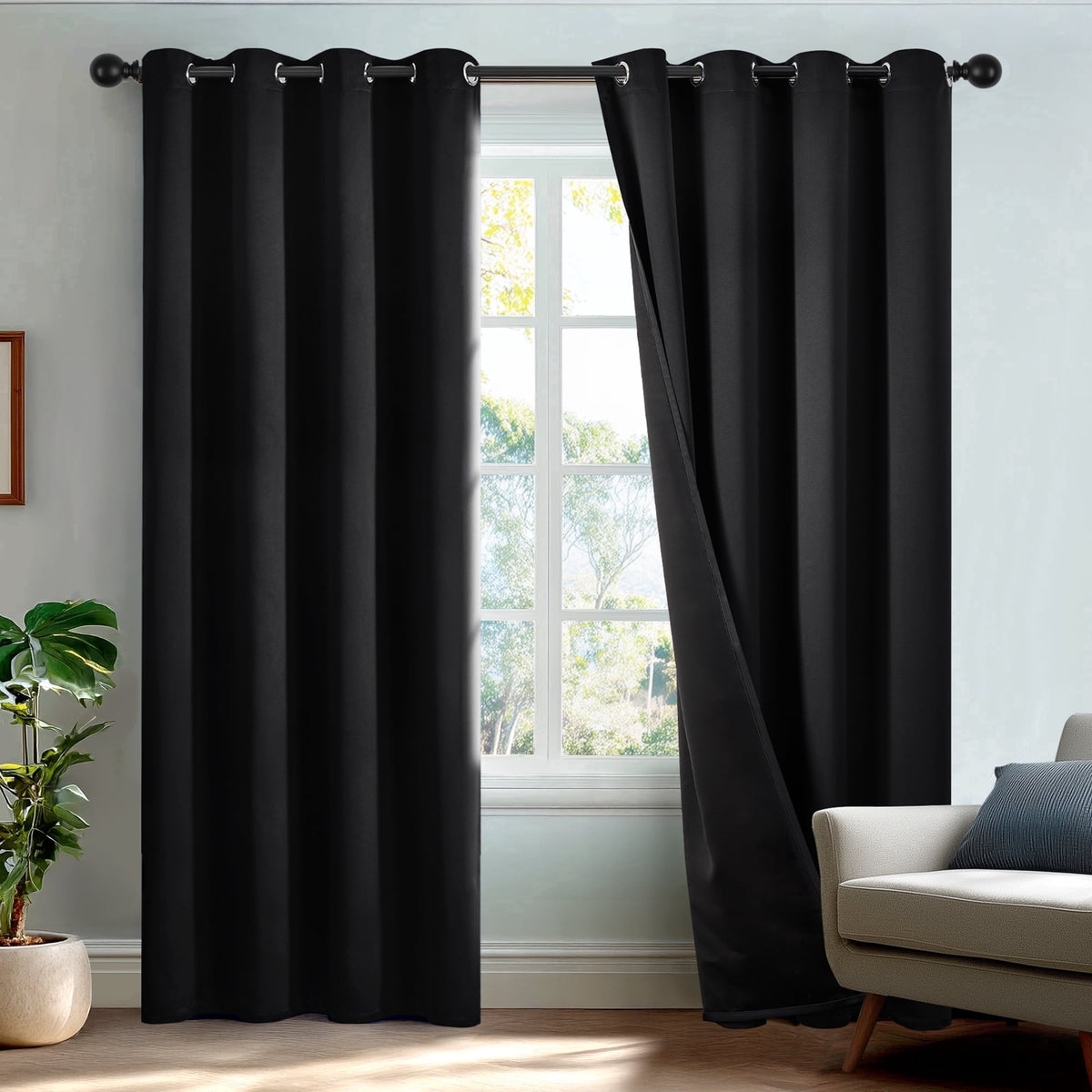 Deconovo Total Blackout Grommet Curtains, 2 Panels - Black, 52 x 84